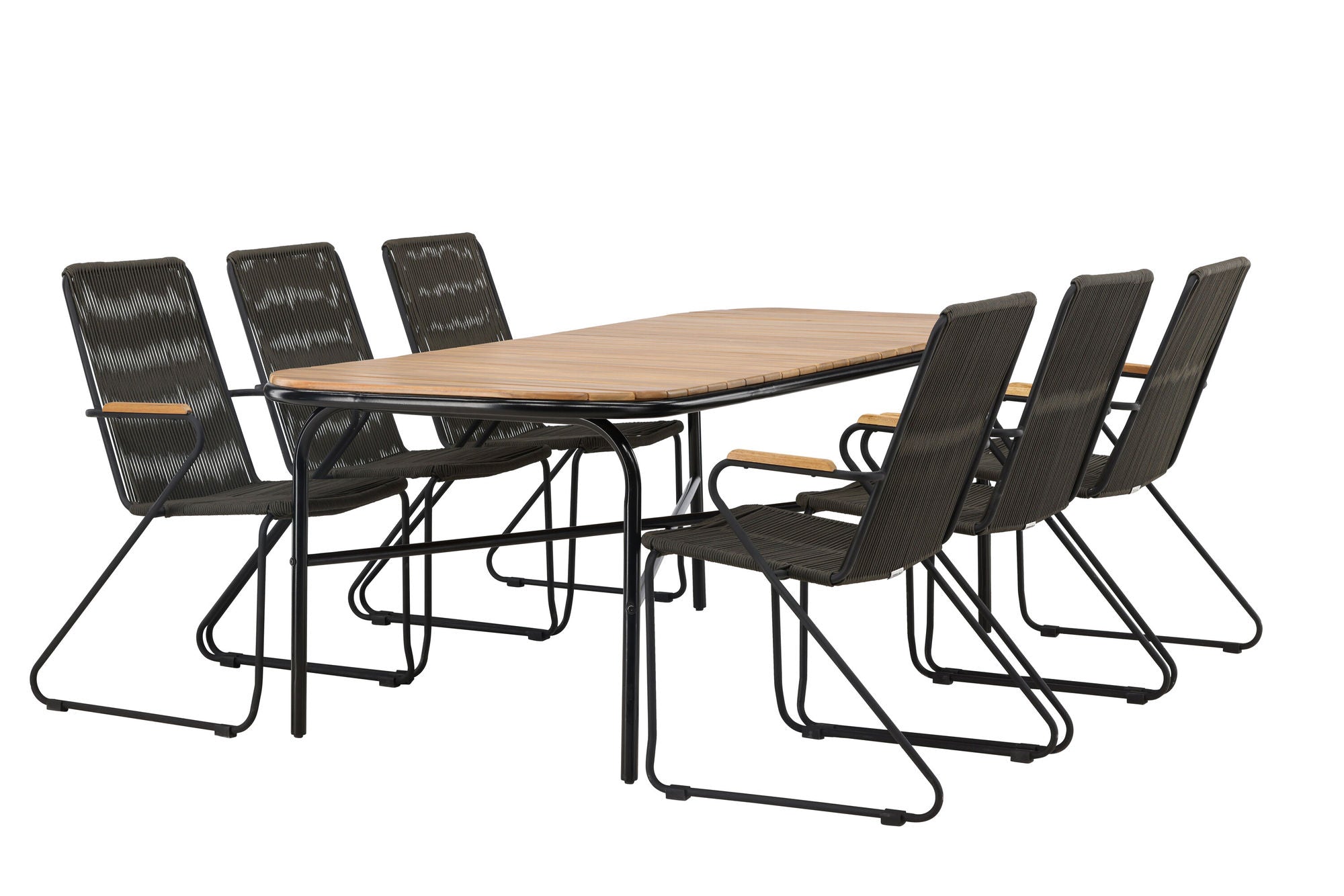 Venture Home Holmbeck Diningbord Steel - Black / Rectangular 90*200*75 +Bois Diningchair Steel - Black / Dark Grey Rope _6