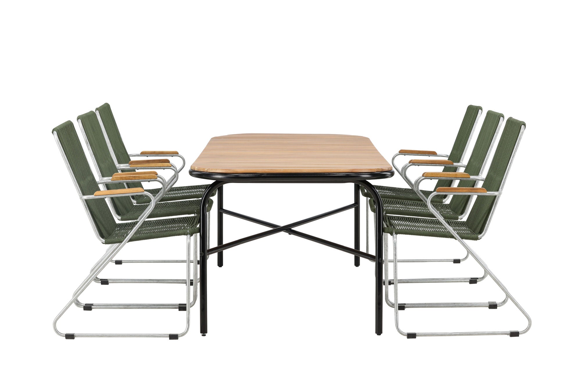 Venture Home Holmbeck Diningbord Steel - Black / Rectangular 90*200*75 +Bois Diningchair Steel - Silver / Green Rope _6
