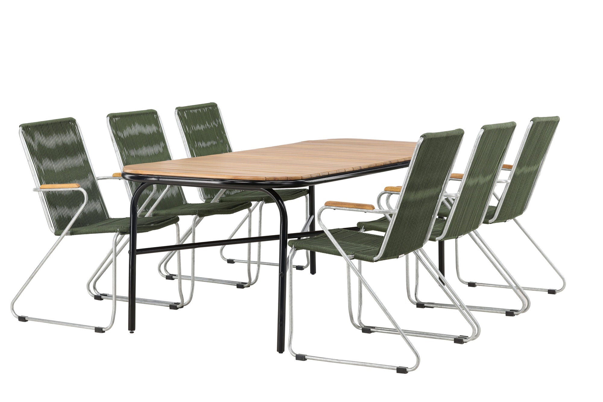 Venture Home Holmbeck Diningbord Steel - Black / Rectangular 90*200*75 +Bois Diningchair Steel - Silver / Green Rope _6