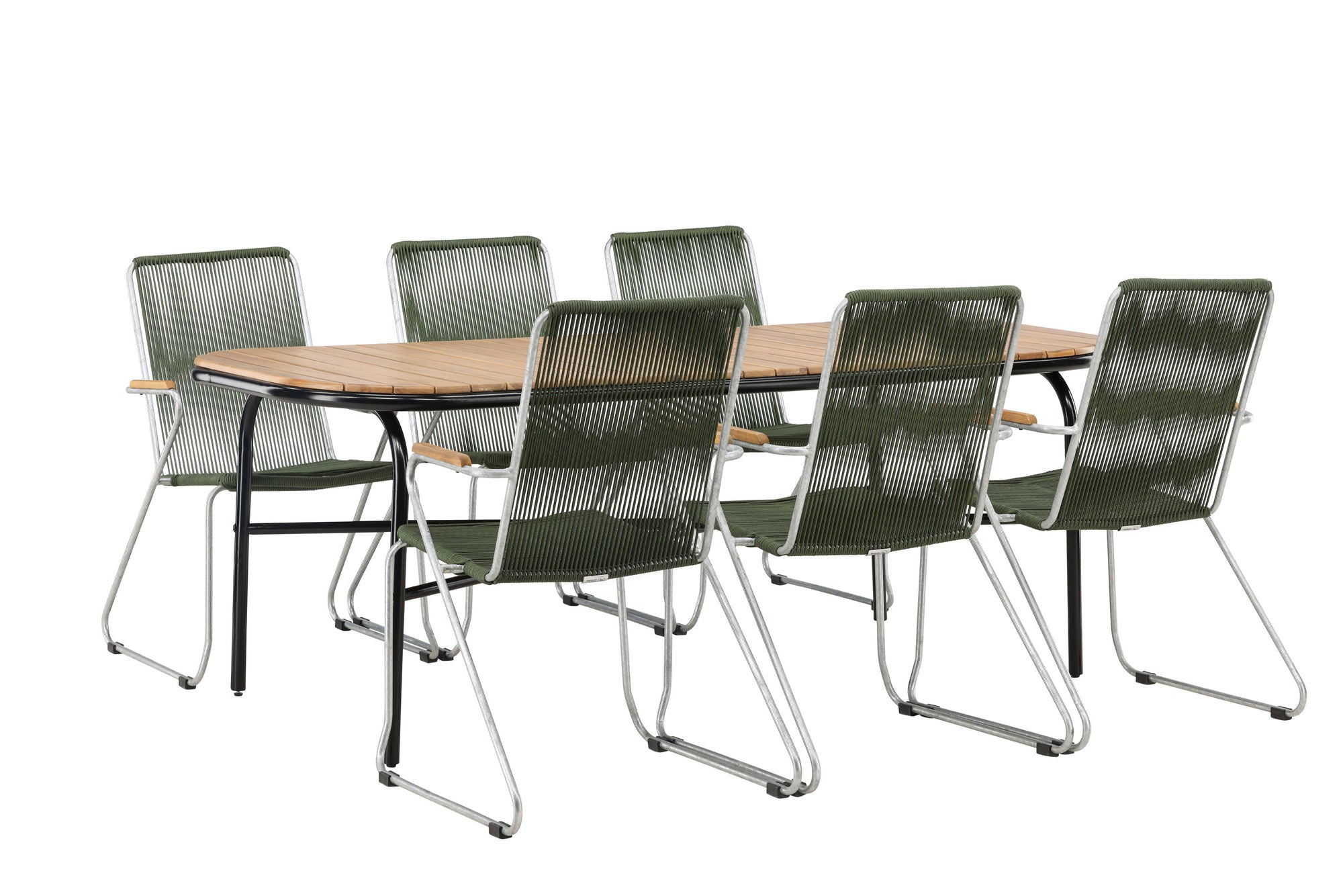 Venture Home Holmbeck Diningbord Steel - Black / Rectangular 90*200*75 +Bois Diningchair Steel - Silver / Green Rope _6