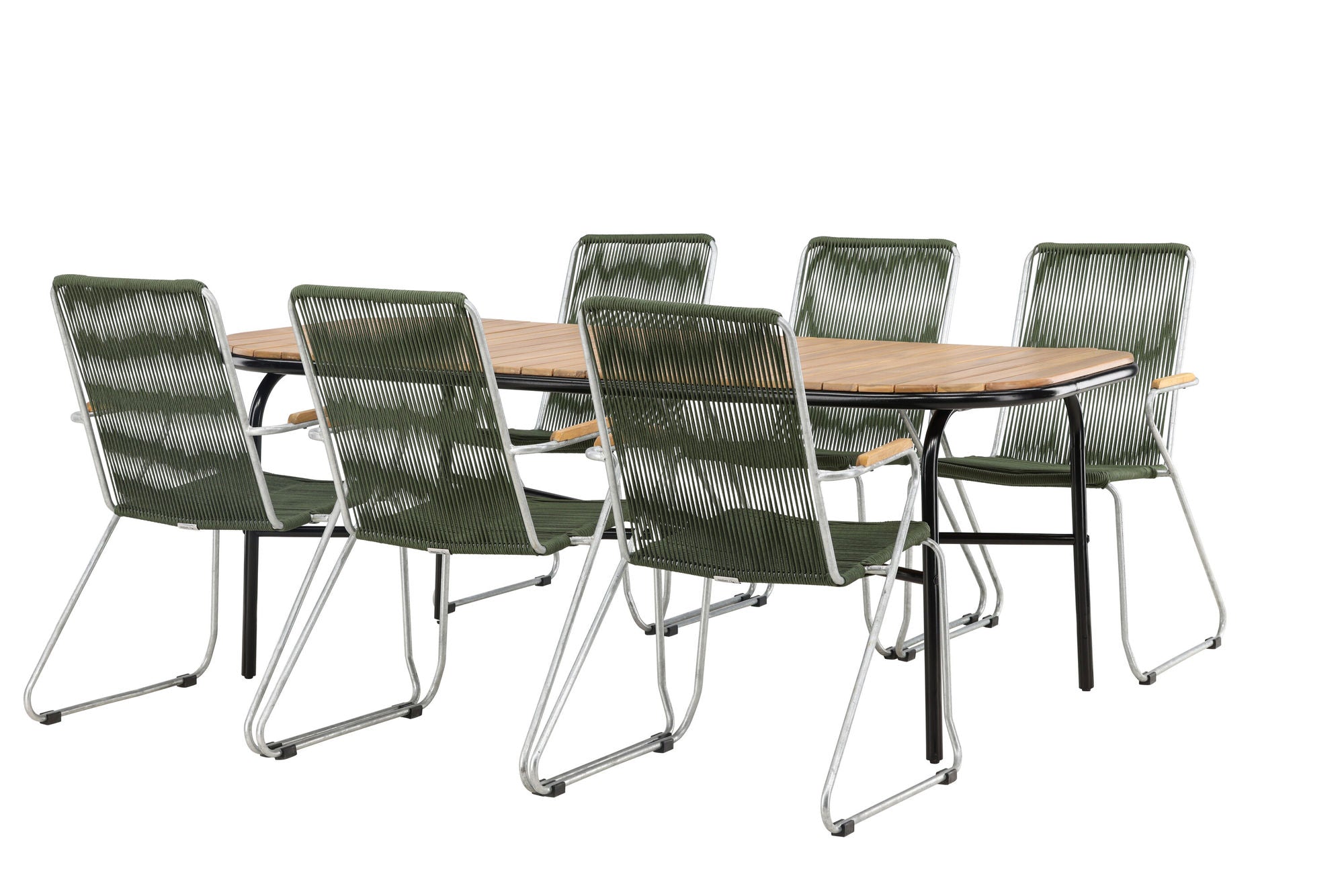 Venture Home Holmbeck Diningbord Steel - Black / Rectangular 90*200*75 +Bois Diningchair Steel - Silver / Green Rope _6