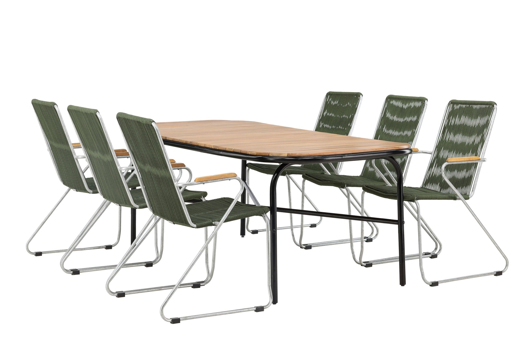 Venture Home Holmbeck Diningbord Steel - Black / Rectangular 90*200*75 +Bois Diningchair Steel - Silver / Green Rope _6