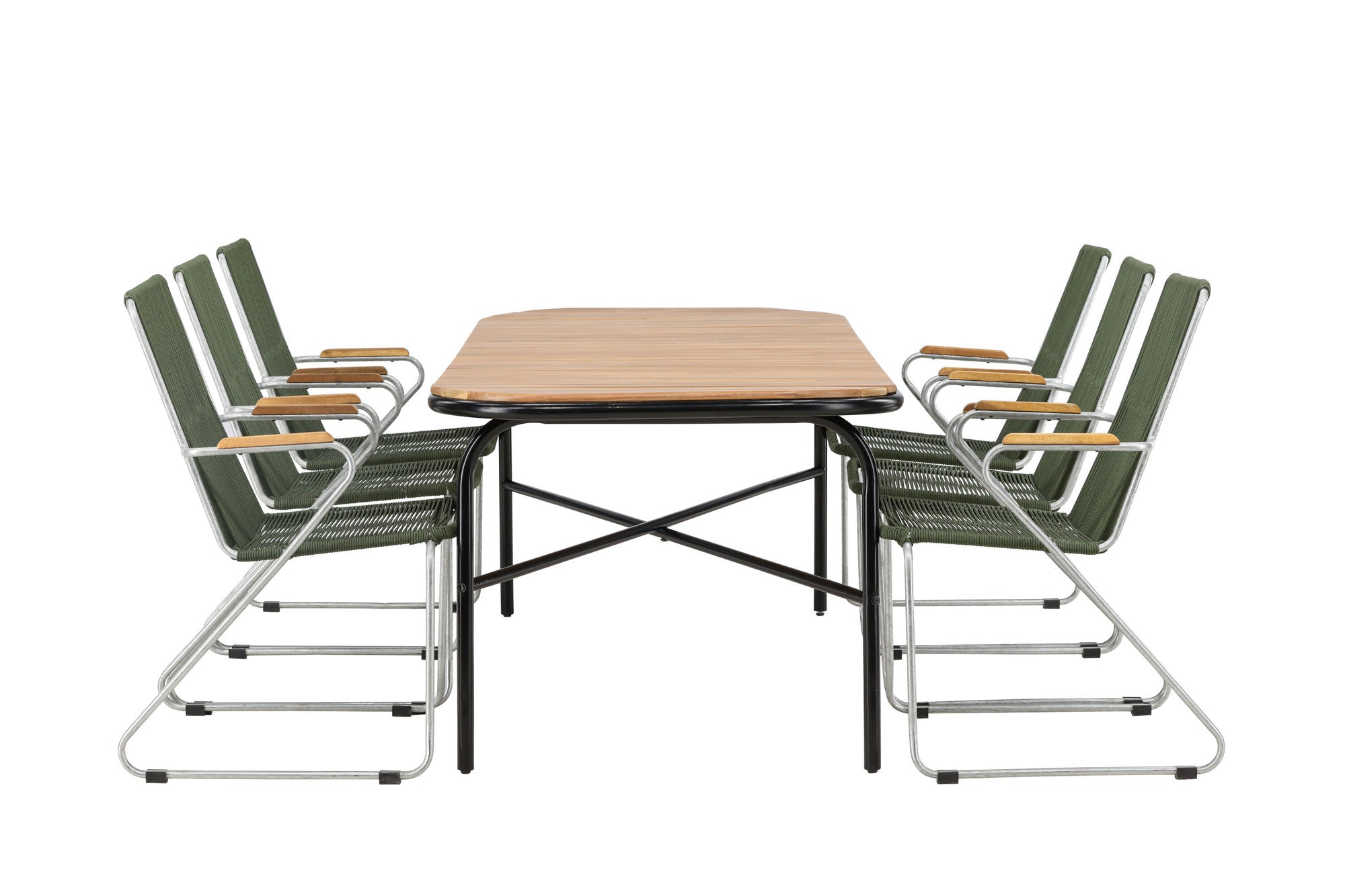 Venture Home Holmbeck Diningbord Steel - Black / Rectangular 90*200*75 +Bois Diningchair Steel - Silver / Green Rope _6
