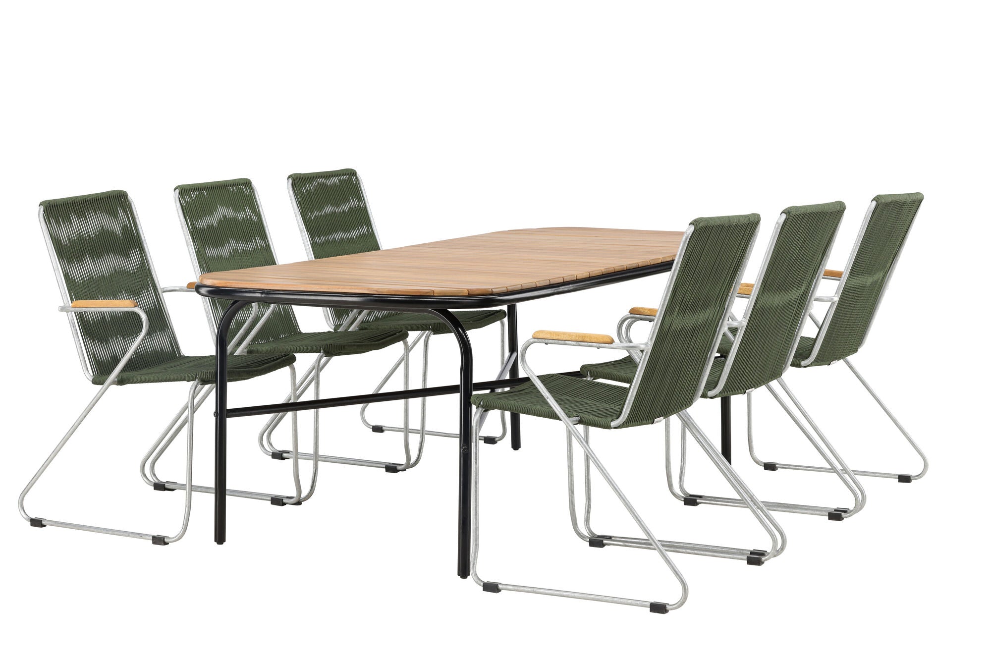 Venture Home Holmbeck Diningbord Steel - Black / Rectangular 90*200*75 +Bois Diningchair Steel - Silver / Green Rope _6