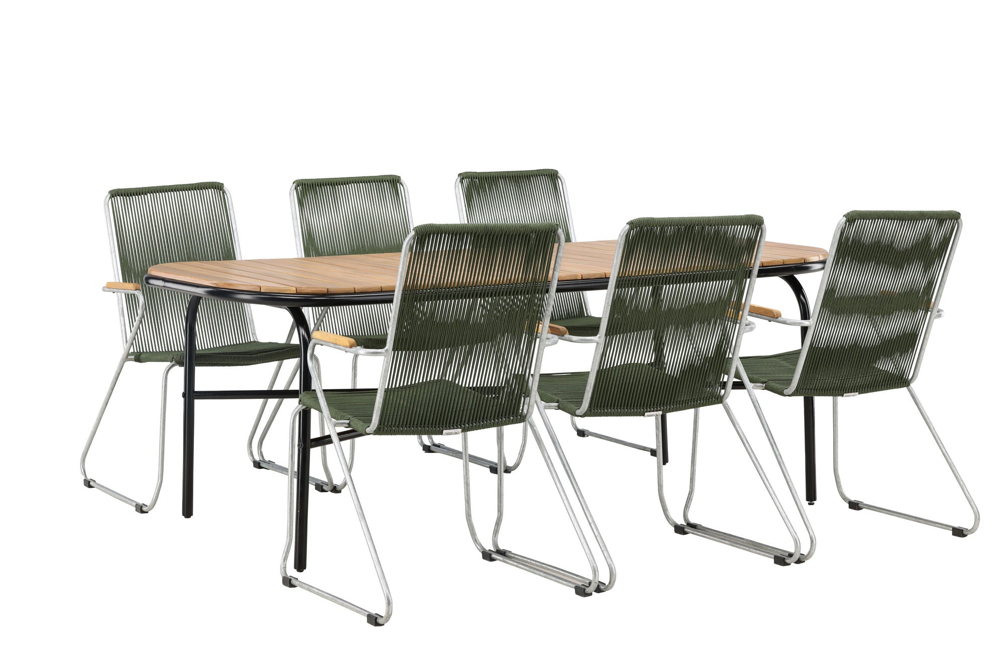 Venture Home Holmbeck Diningbord Steel - Black / Rectangular 90*200*75 +Bois Diningchair Steel - Silver / Green Rope _6