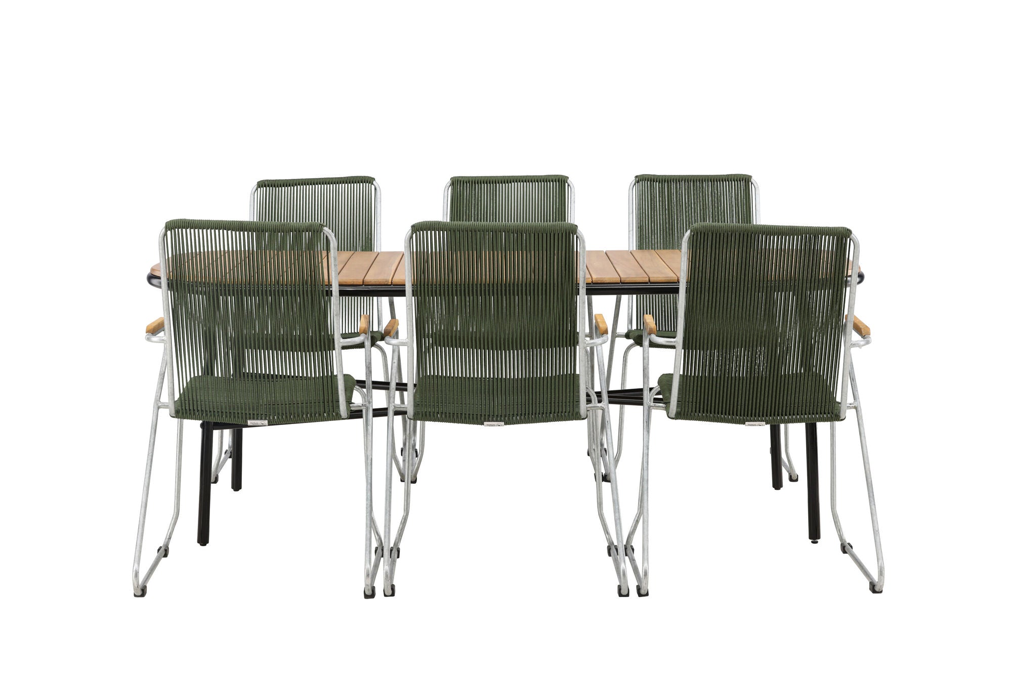 Venture Home Holmbeck Diningbord Steel - Black / Rectangular 90*200*75 +Bois Diningchair Steel - Silver / Green Rope _6
