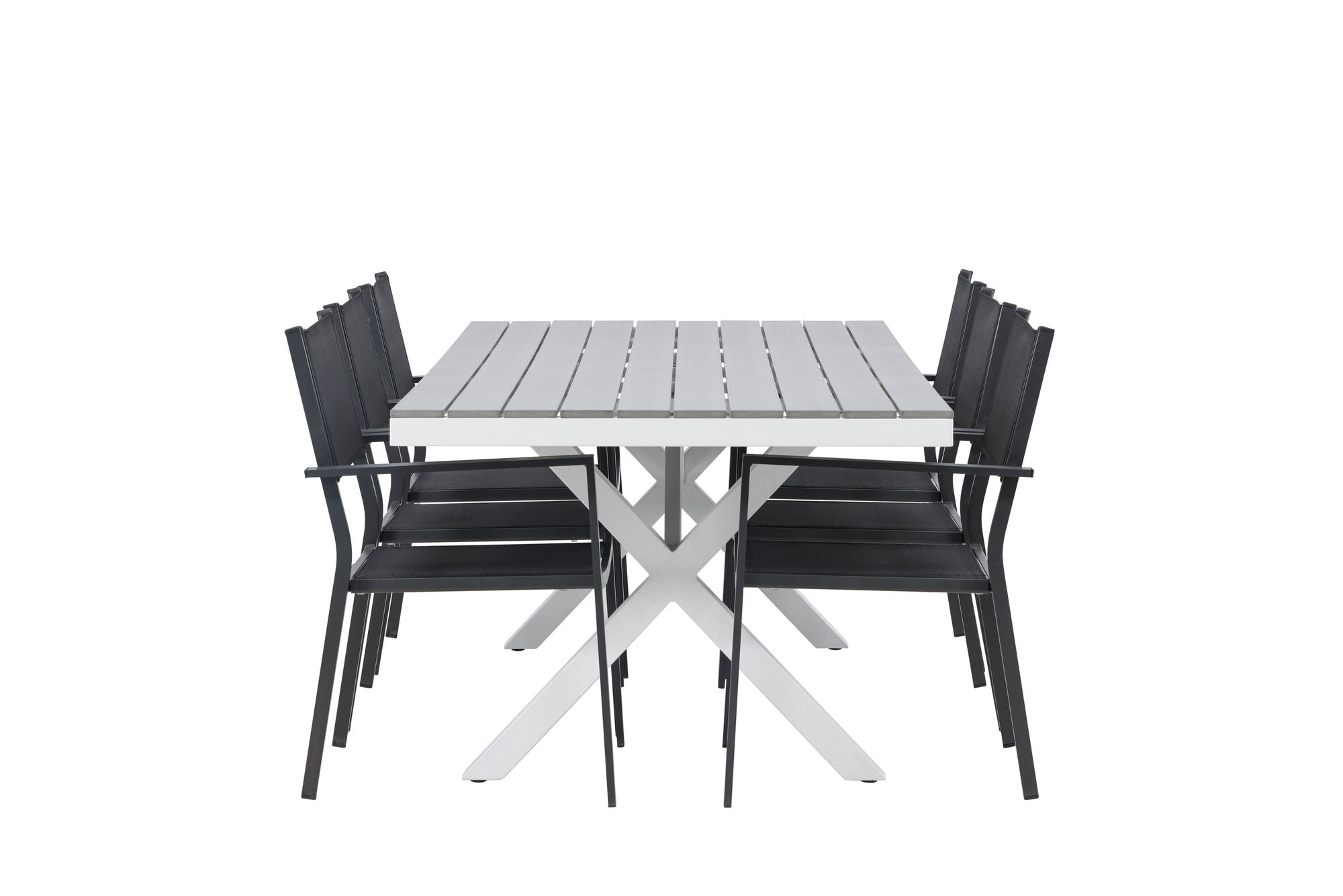 Venture Home Garcia Diningbord Alumnium - White / Light Grey Aintwood / Rectangular 100*200* +Copacabana Stacking stol - Black/Black - Ersätter 4131-408 _6