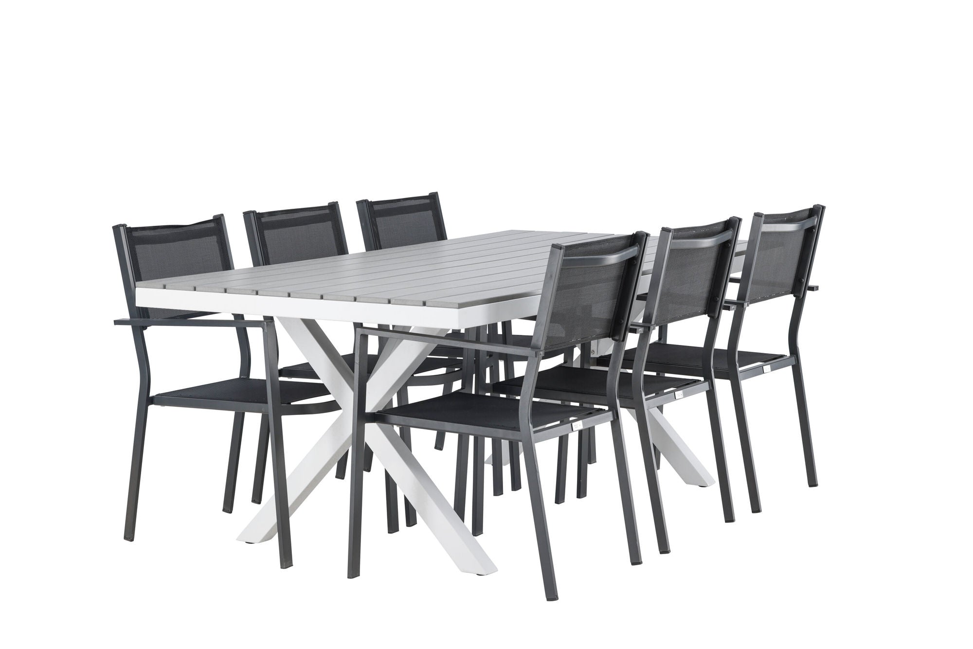 Venture Home Garcia Diningbord Alumnium - White / Light Grey Aintwood / Rectangular 100*200* +Copacabana Stacking stol - Black/Black - Ersätter 4131-408 _6