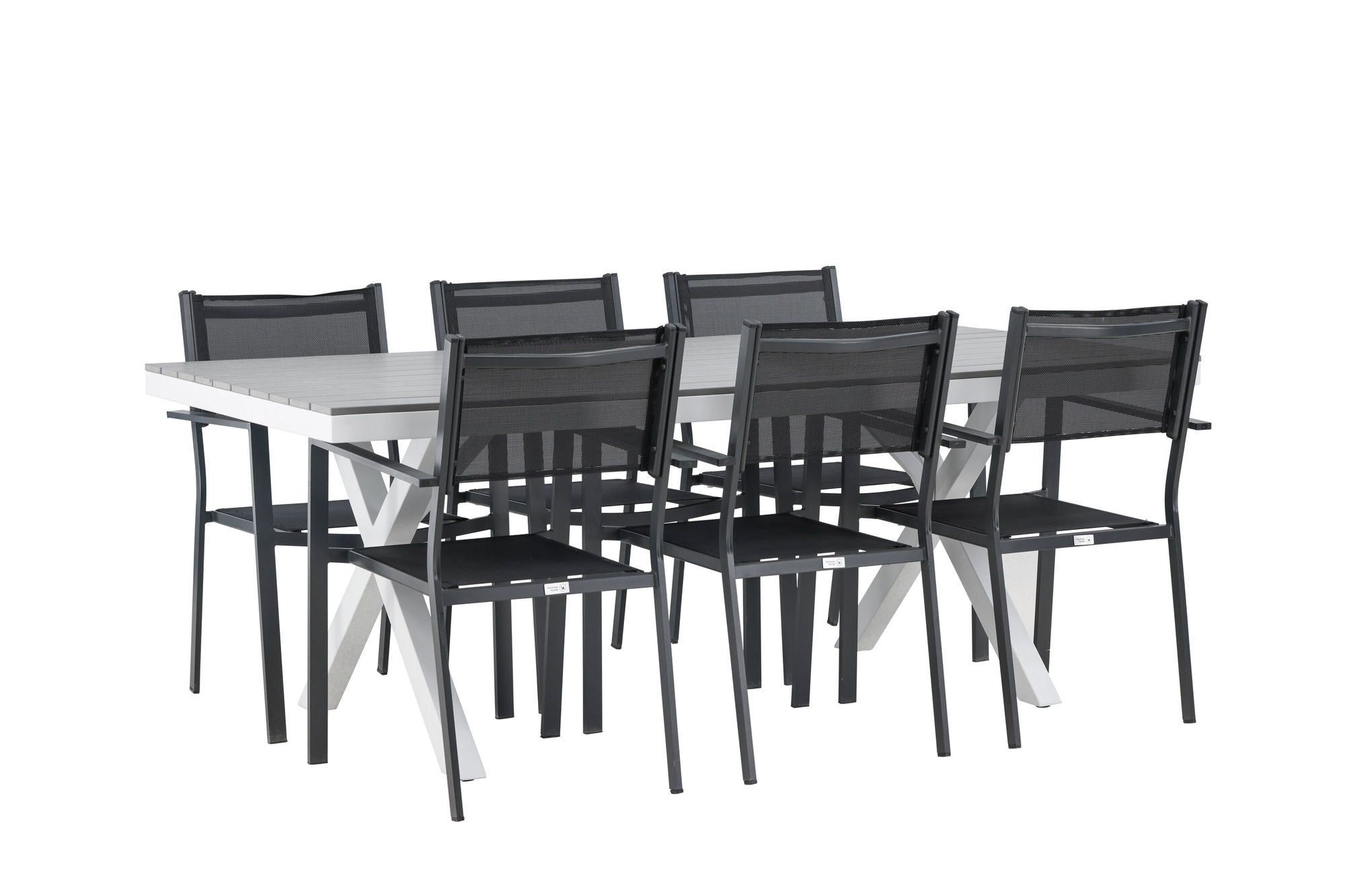 Venture Home Garcia Diningbord Alumnium - White / Light Grey Aintwood / Rectangular 100*200* +Copacabana Stacking stol - Black/Black - Ersätter 4131-408 _6