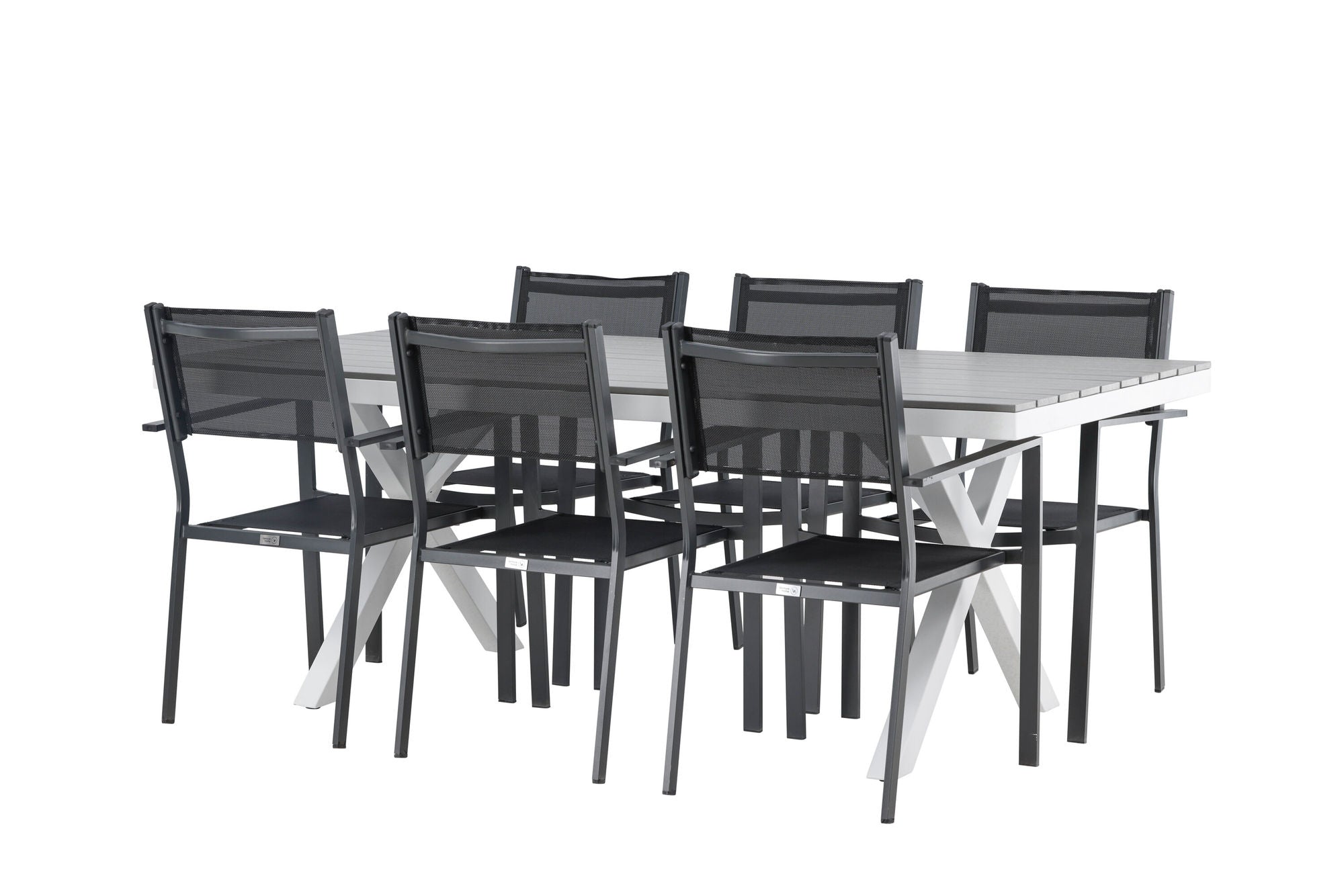 Venture Home Garcia Diningbord Alumnium - White / Light Grey Aintwood / Rectangular 100*200* +Copacabana Stacking stol - Black/Black - Ersätter 4131-408 _6