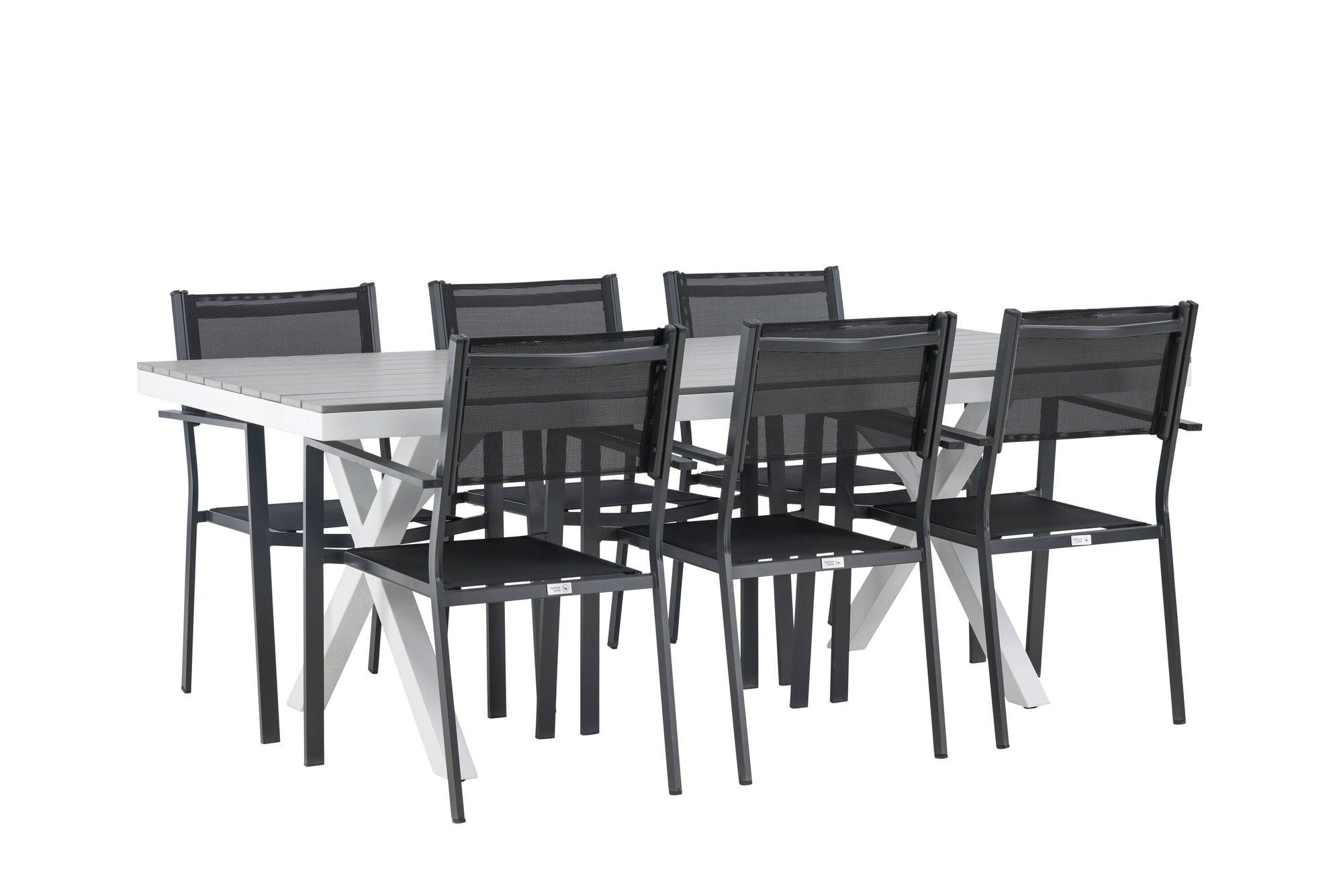 Venture Home Garcia Diningbord Alumnium - White / Light Grey Aintwood / Rectangular 100*200* +Copacabana Stacking stol - Black/Black - Ersätter 4131-408 _6