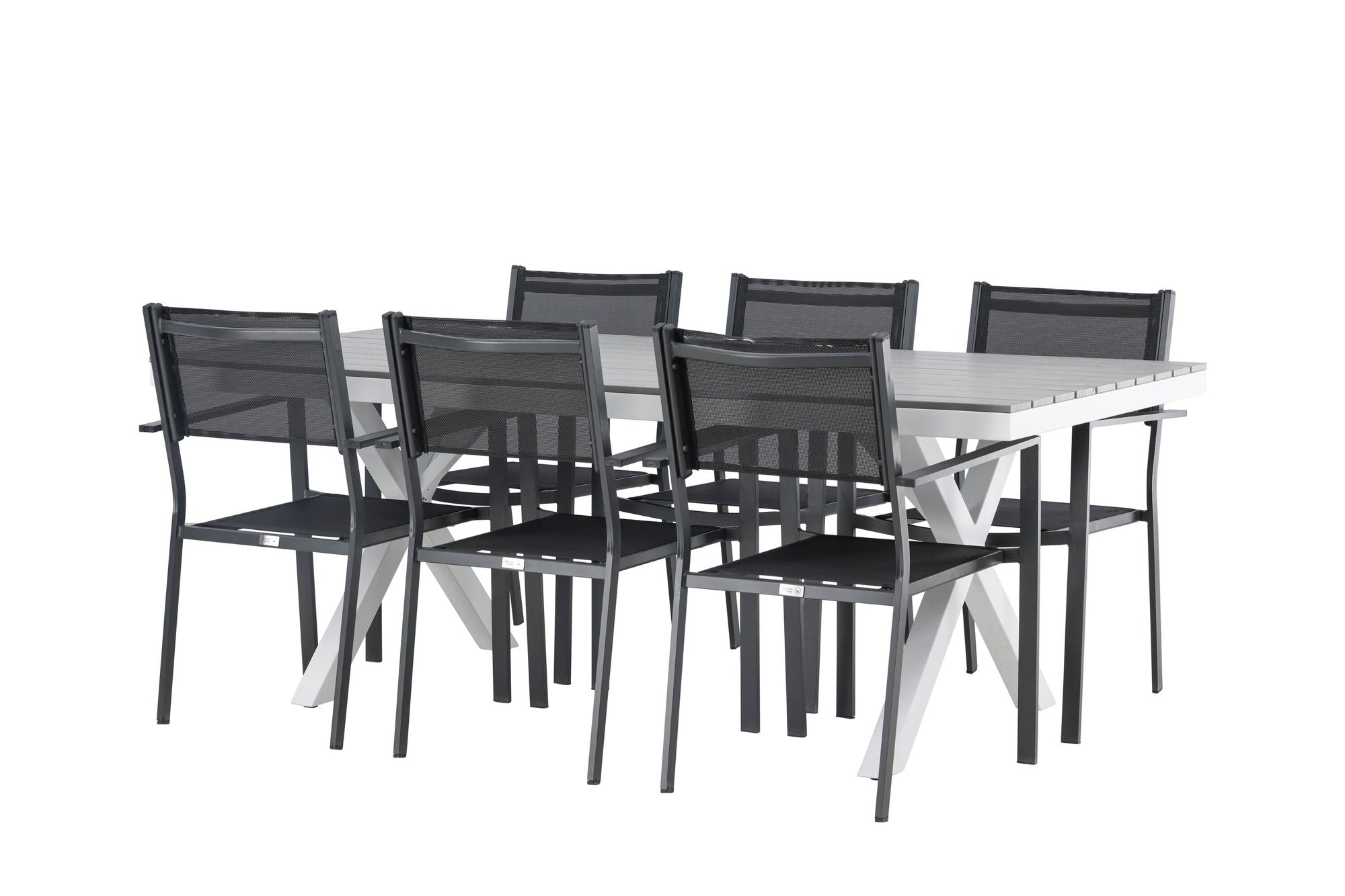 Venture Home Garcia Diningbord Alumnium - White / Light Grey Aintwood / Rectangular 100*200* +Copacabana Stacking stol - Black/Black - Ersätter 4131-408 _6