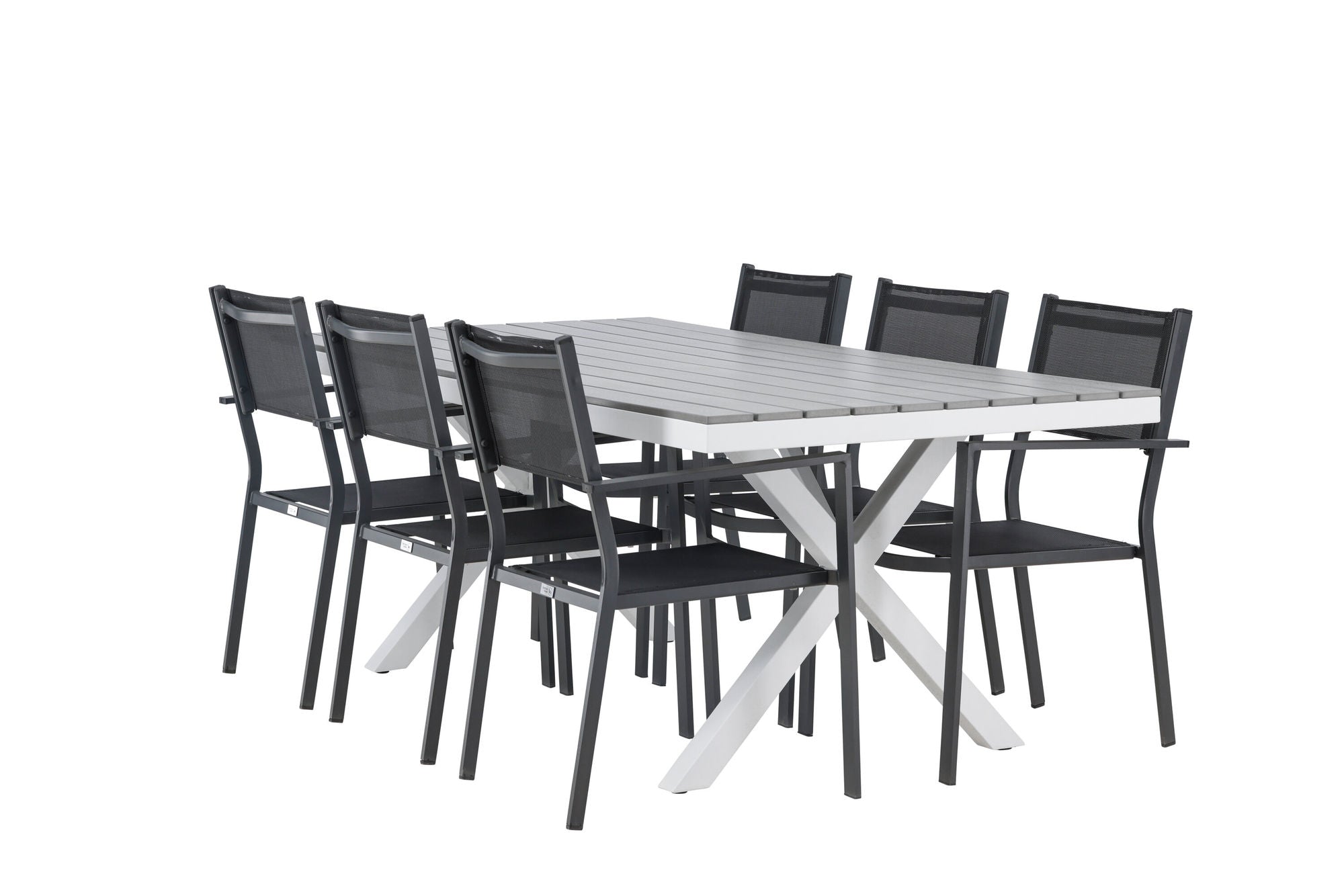 Venture Home Garcia Diningbord Alumnium - White / Light Grey Aintwood / Rectangular 100*200* +Copacabana Stacking stol - Black/Black - Ersätter 4131-408 _6
