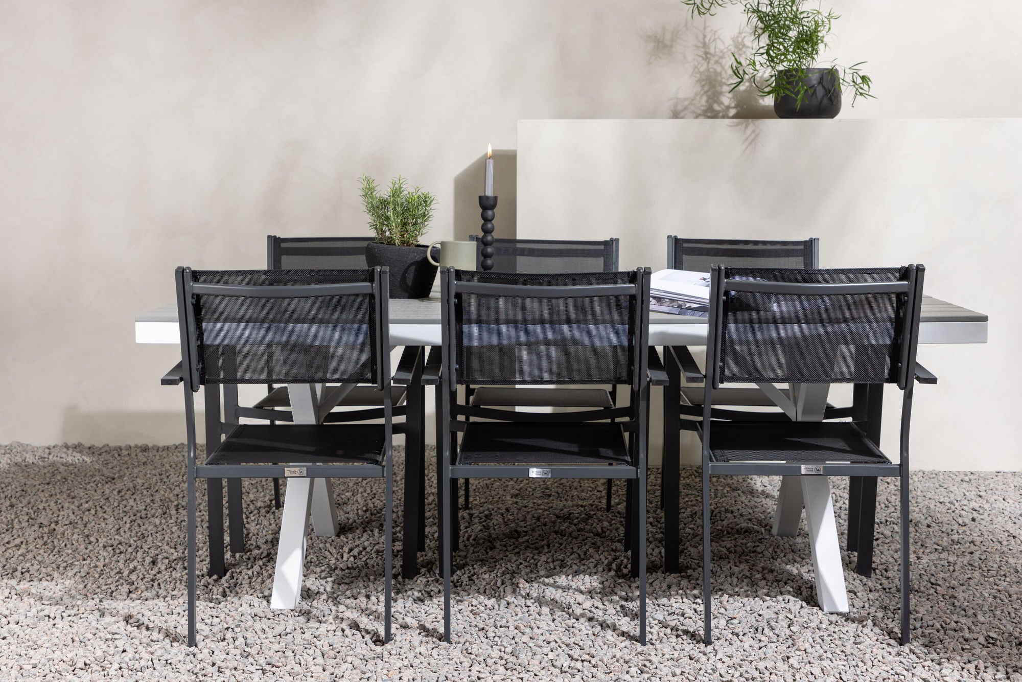Venture Home Garcia Diningbord Alumnium - White / Light Grey Aintwood / Rectangular 100*200* +Copacabana Stacking stol - Black/Black - Ersätter 4131-408 _6