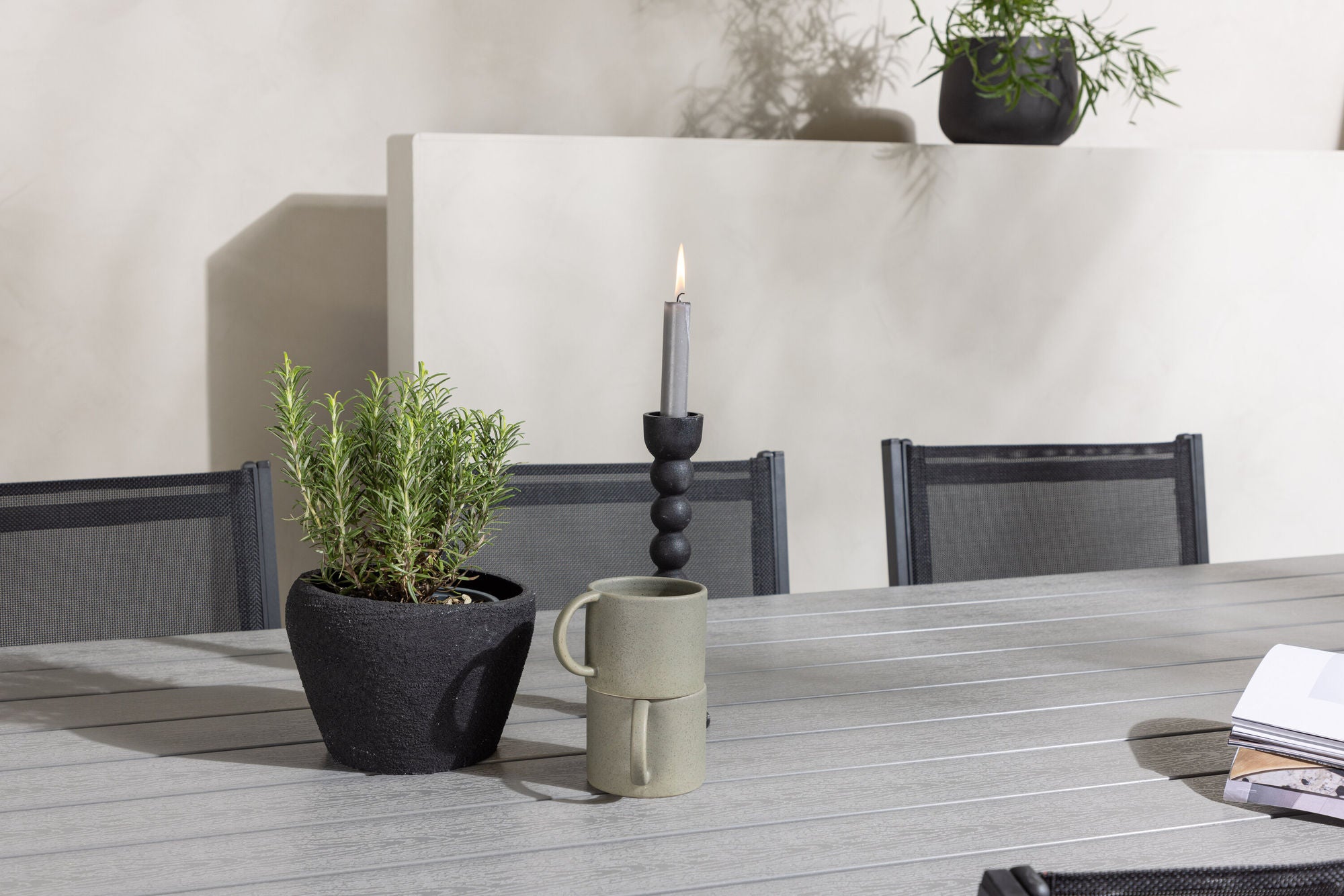 Venture Home Garcia Diningbord Alumnium - White / Light Grey Aintwood / Rectangular 100*200* +Copacabana Stacking stol - Black/Black - Ersätter 4131-408 _6