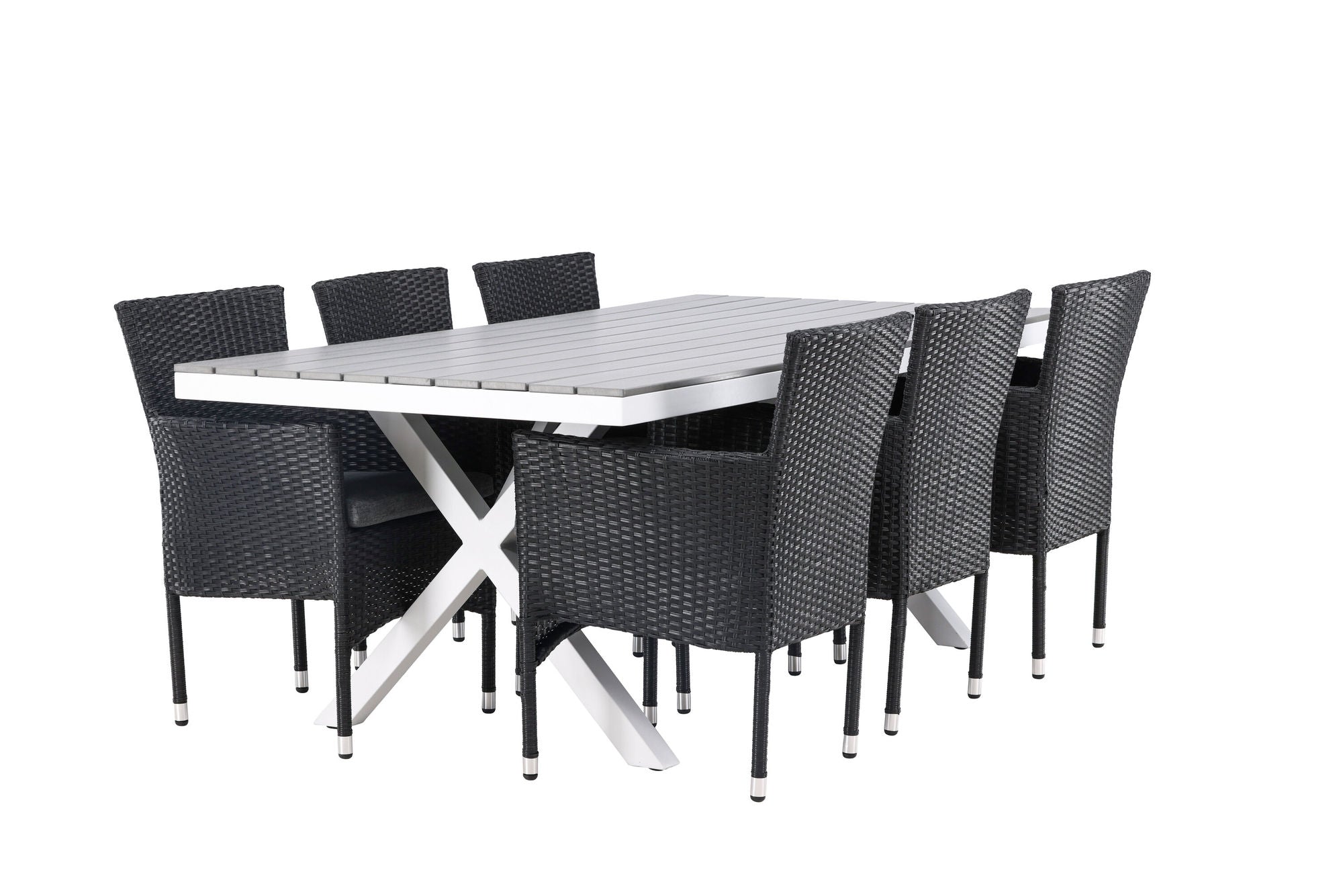 Venture Home Garcia Diningbord Alumnium - White / Light Grey Aintwood / Rectangular 100*200* +Malina Diningchair Alumnium - Black / Wicker _6