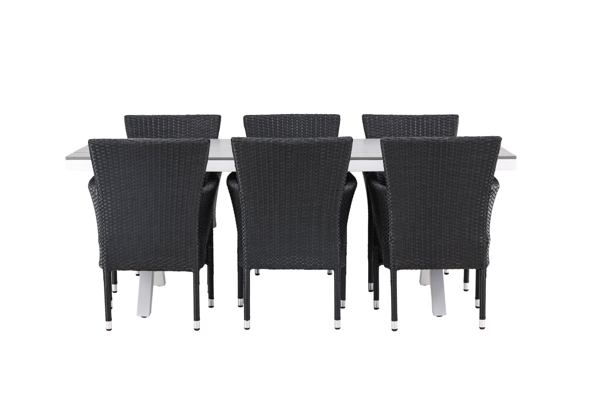 Venture Home Garcia Diningbord Alumnium - White / Light Grey Aintwood / Rectangular 100*200* +Malina Diningchair Alumnium - Black / Wicker _6