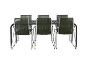 Venture Home Borneo Diningbord Aluminium - Black / Rectangular 100*200* +Bois Diningchair Steel - Silver / Green Rope _6