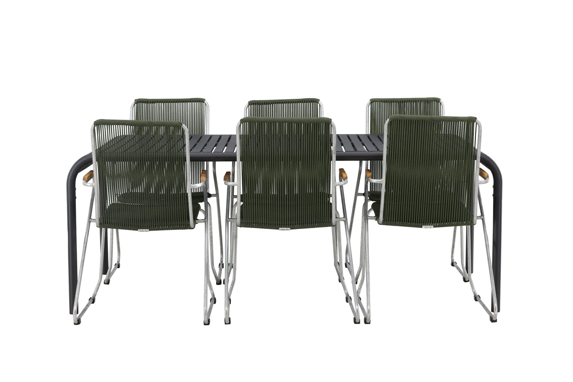Venture Home Borneo Diningbord Aluminium - Black / Rectangular 100*200* +Bois Diningchair Steel - Silver / Green Rope _6