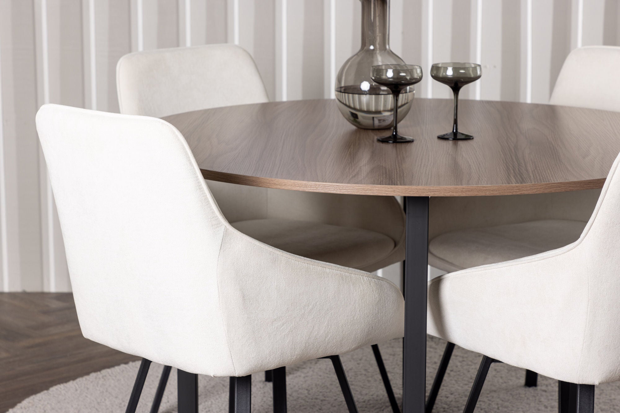 Venture Home Durango spisebord - Black / Walnut MDF +Rosie Spisebordsstol - Black / Beige Fabric _4