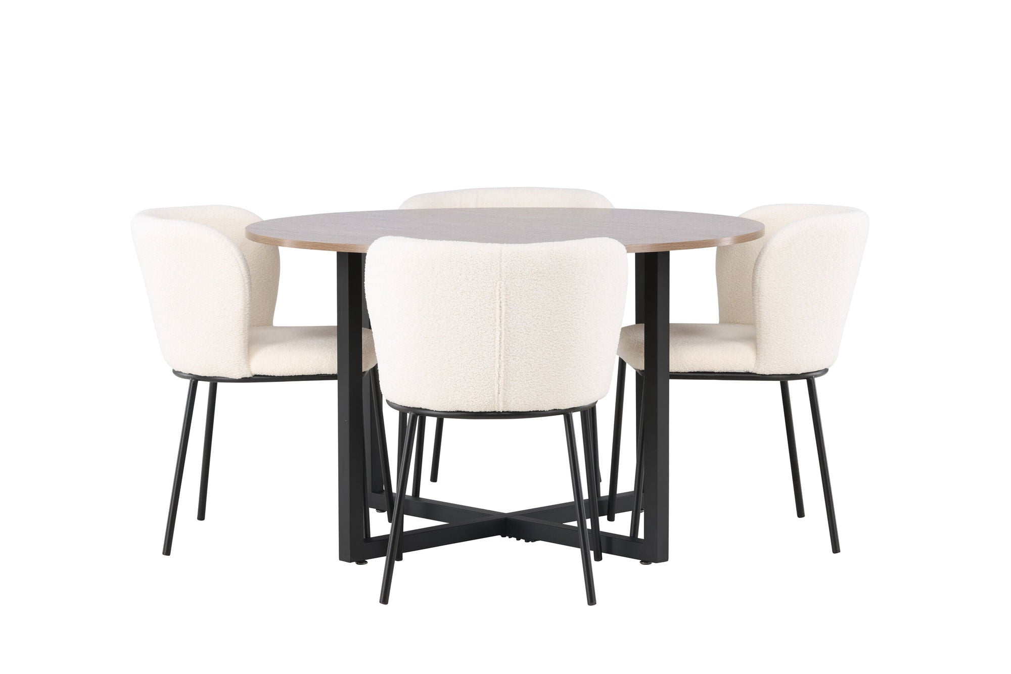 Venture Home Durango spisebord - Black / Walnut MDF +Edina Spisebordsstol - Black / White Boucle _4