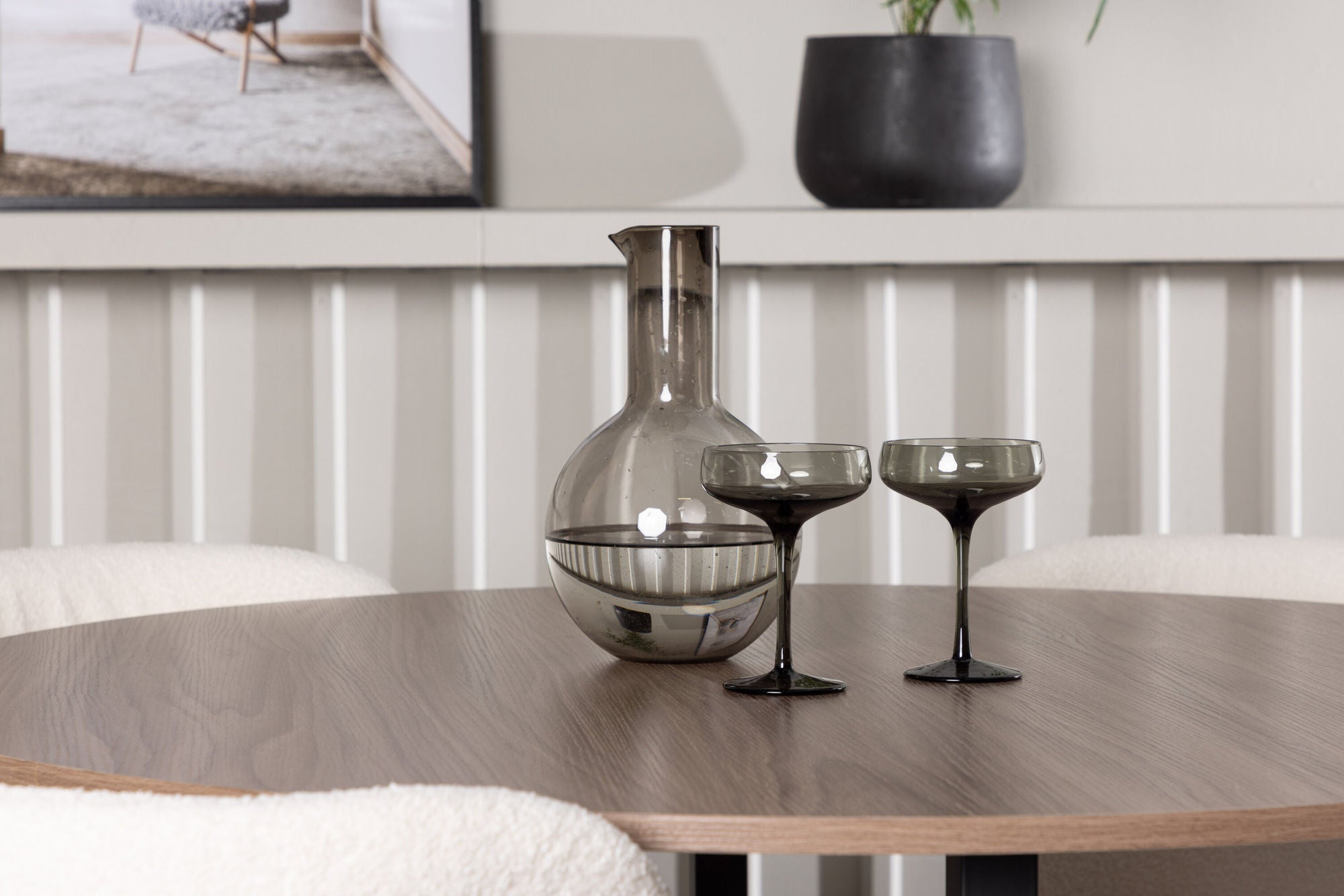 Venture Home Durango spisebord - Black / Walnut MDF +Edina Spisebordsstol - Black / White Boucle _4