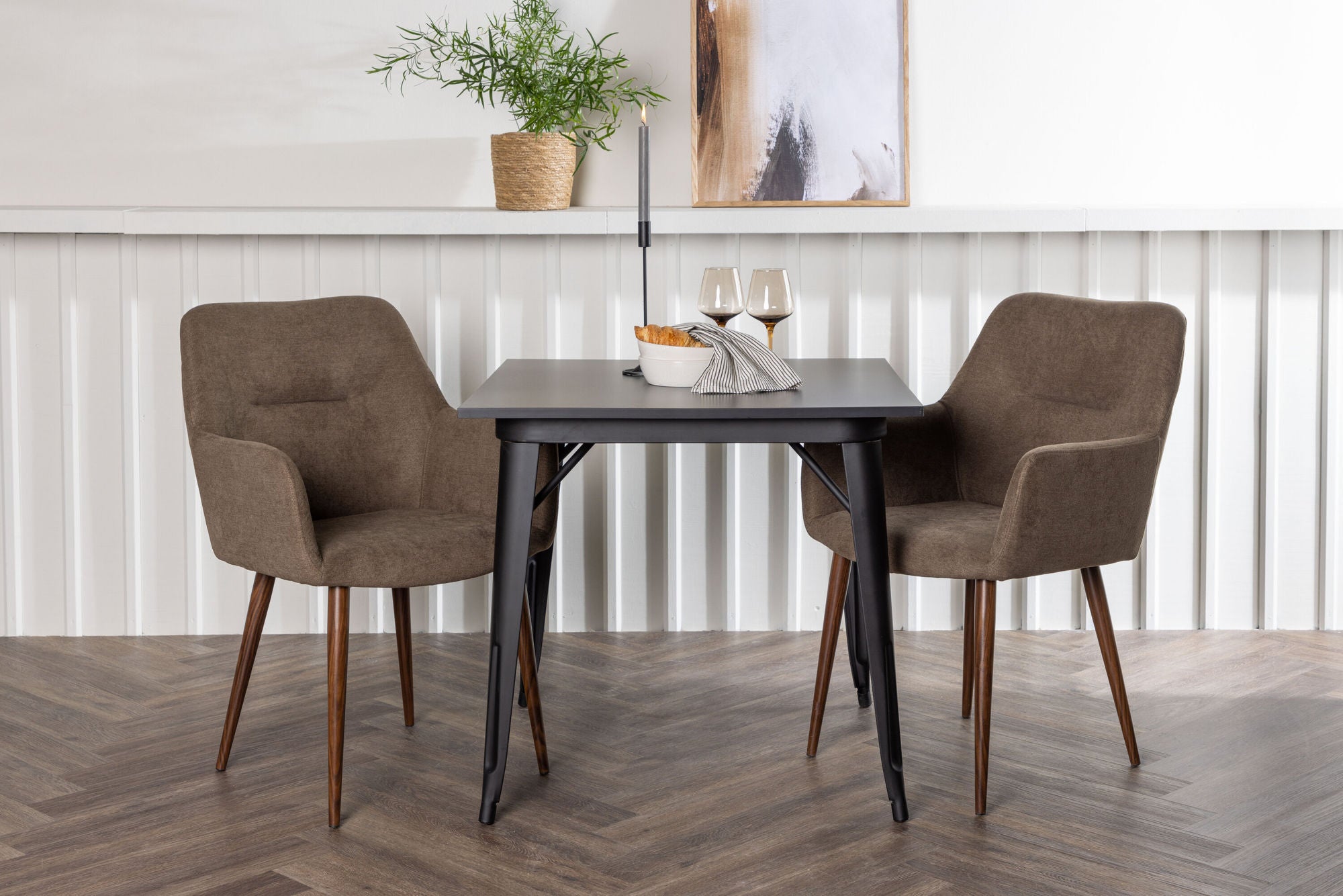 Venture Home Tempe spisebord - Black / Black MDF +Tomorrow Spisebordsstol - Dark walnut / Dark grey/Brown Fabric _2