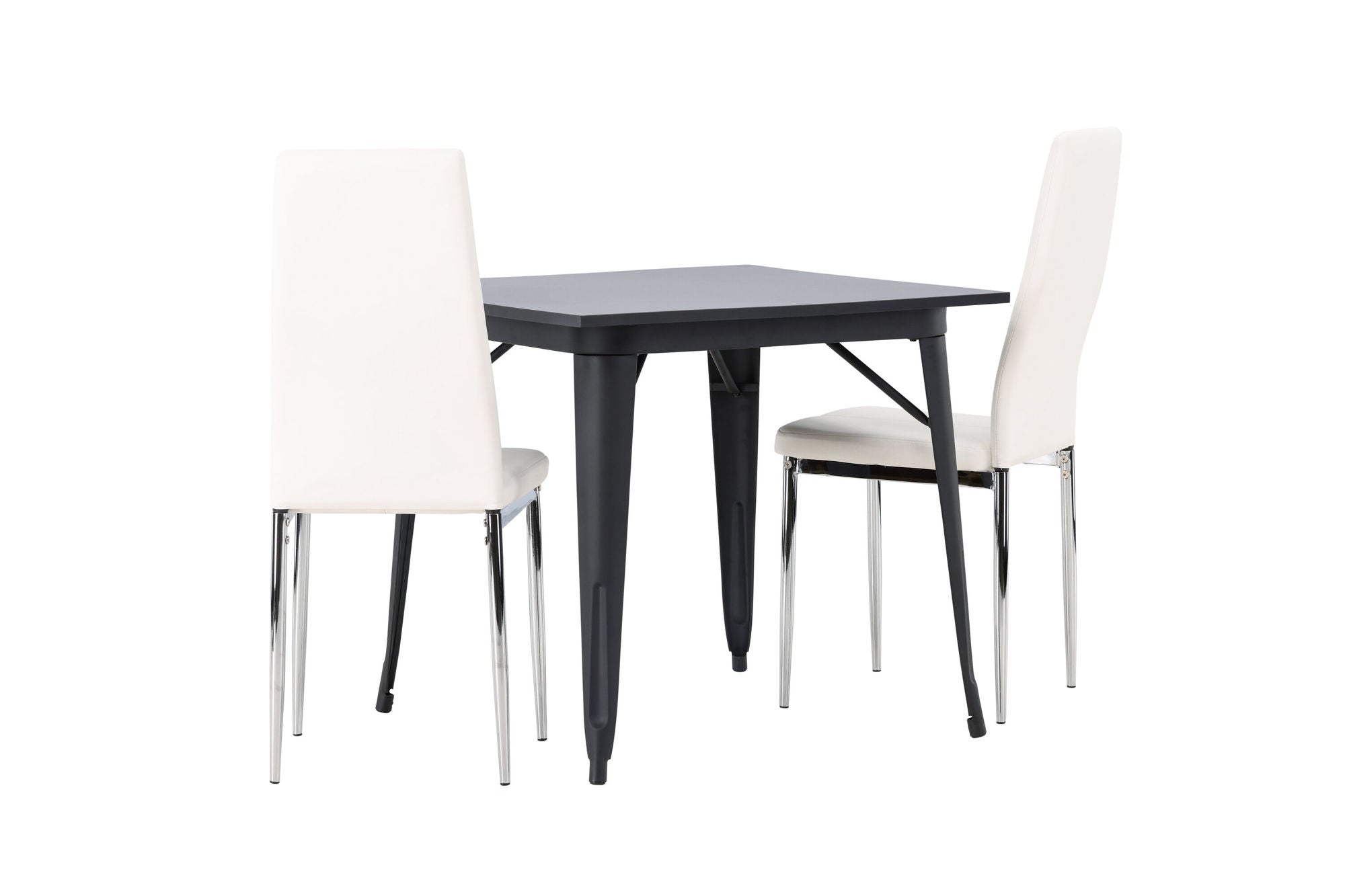 Venture Home Tempe spisebord - Black / Black MDF +Pastill Spisebordsstol - Silver / White PU _2
