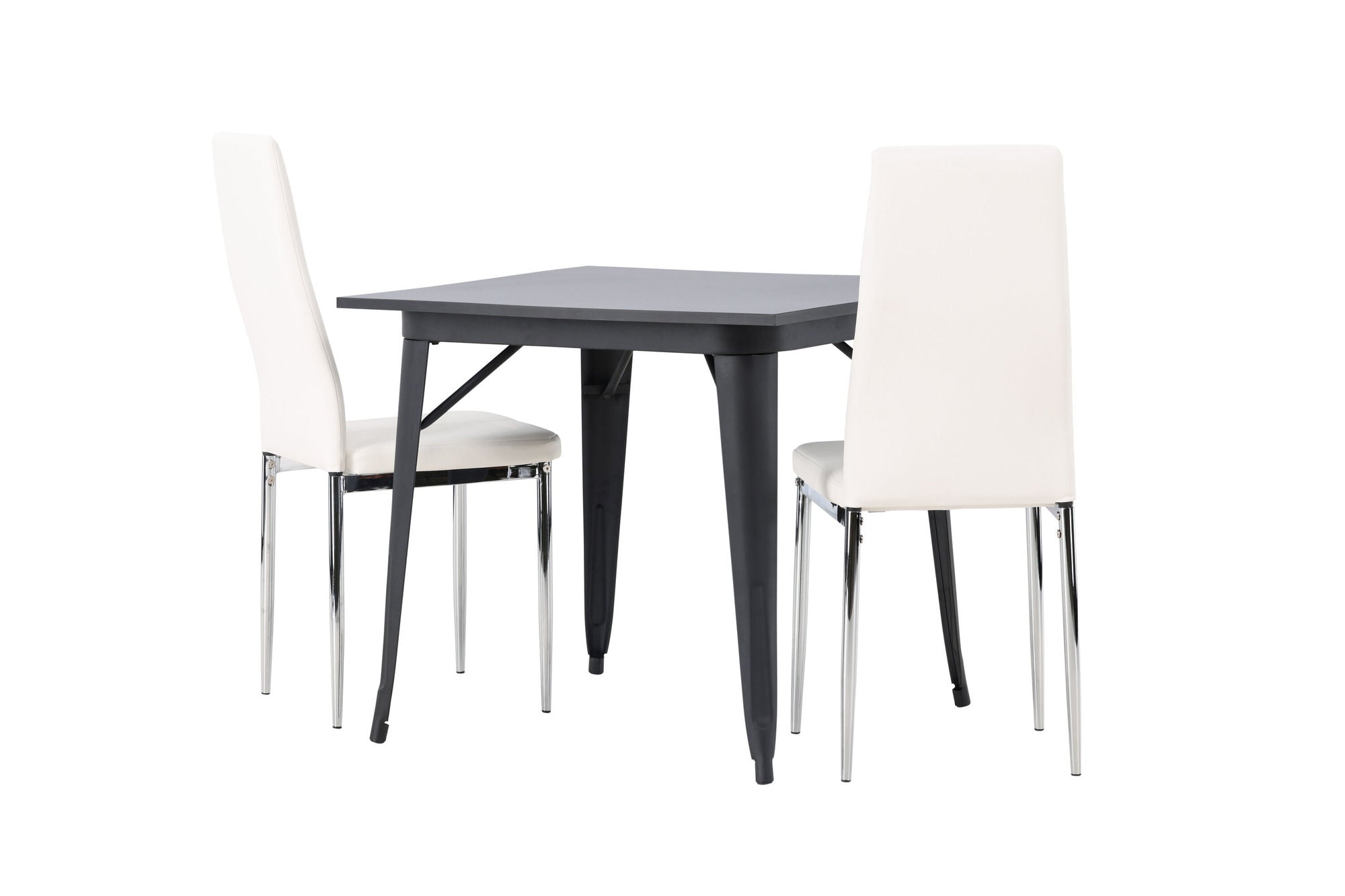Venture Home Tempe spisebord - Black / Black MDF +Pastill Spisebordsstol - Silver / White PU _2