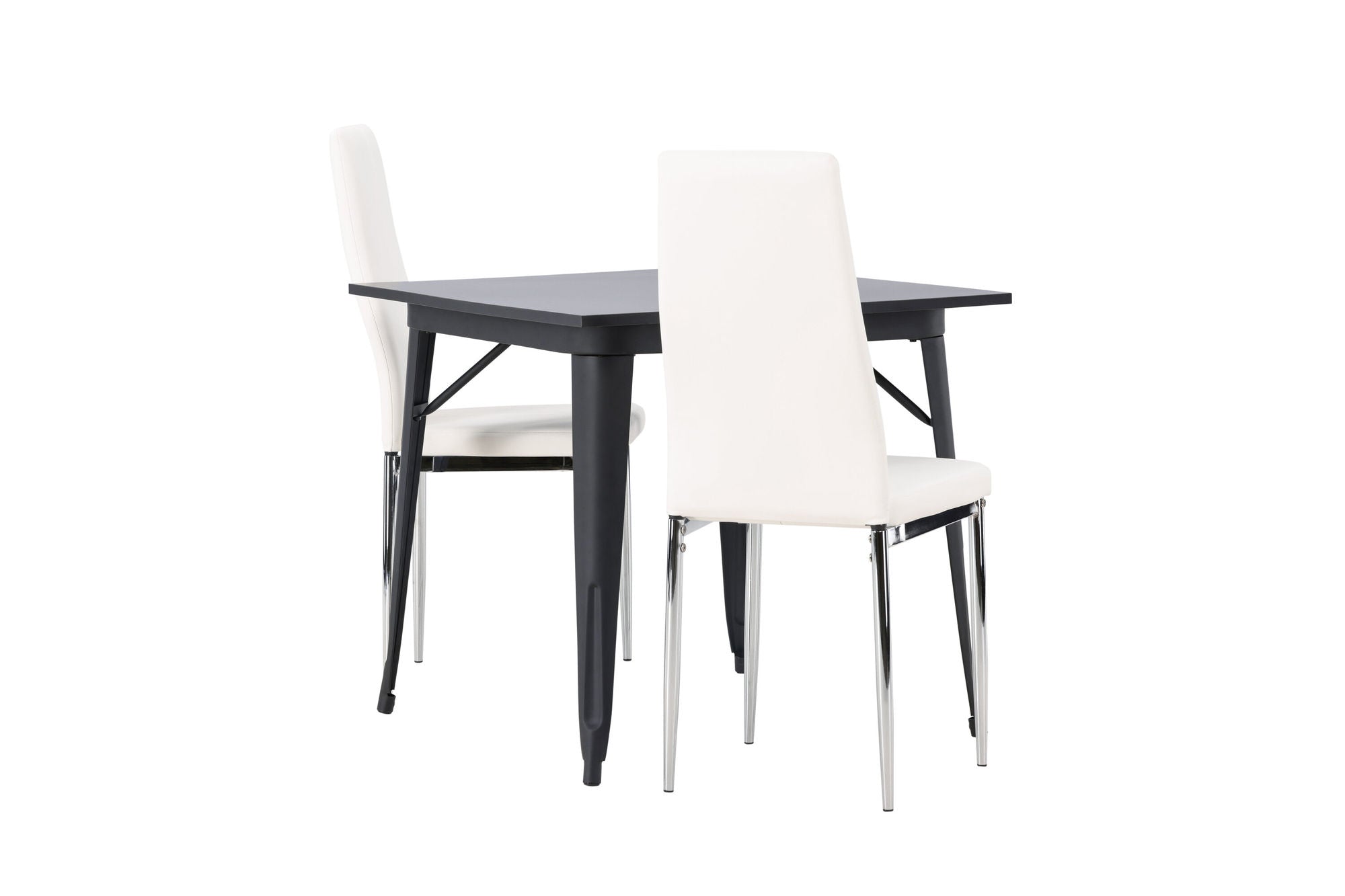 Venture Home Tempe spisebord - Black / Black MDF +Pastill Spisebordsstol - Silver / White PU _2