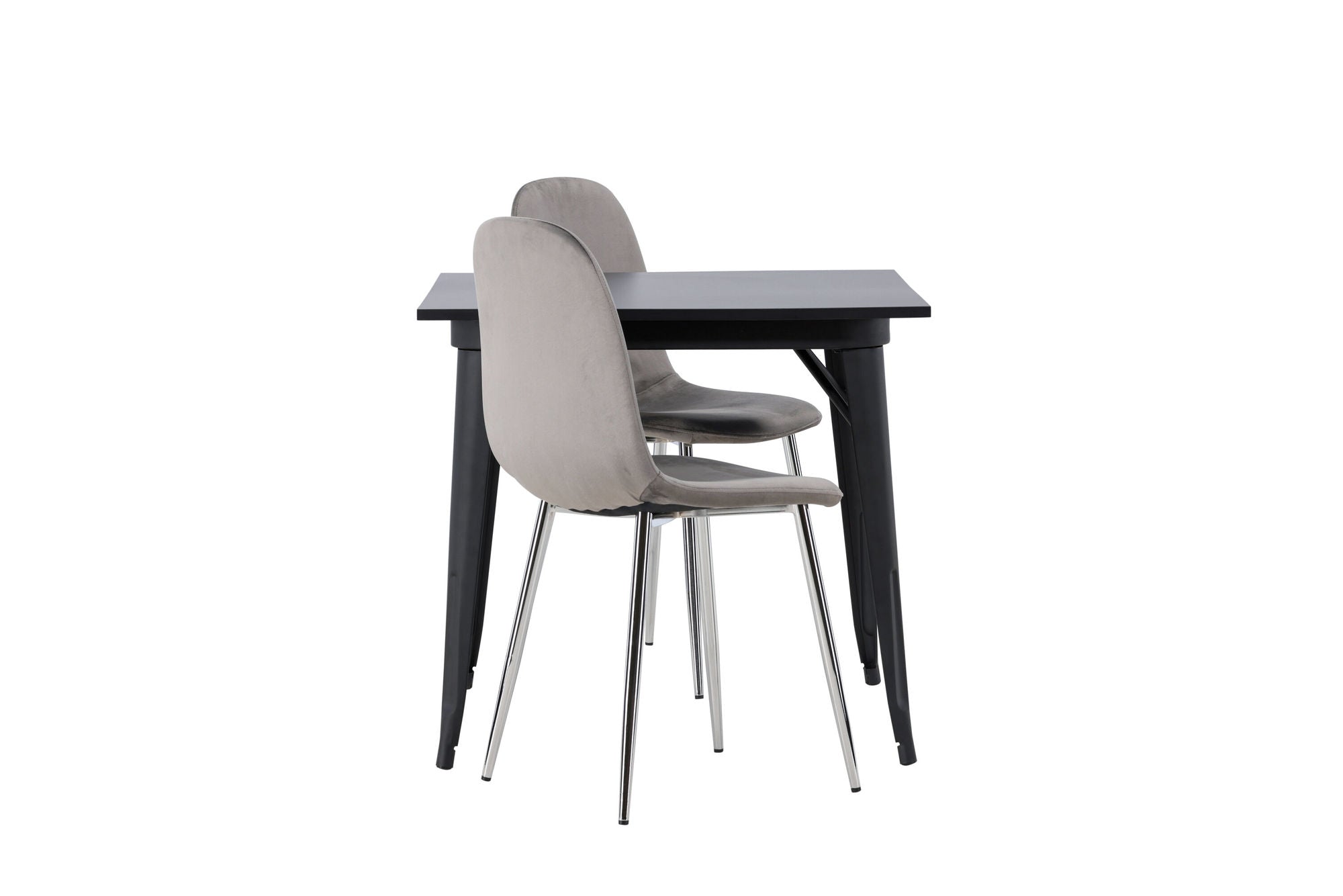 Venture Home Tempe spisebord - Black / Black MDF +Eva Spisebordsstol - Light grey / Light grey Velvet _2