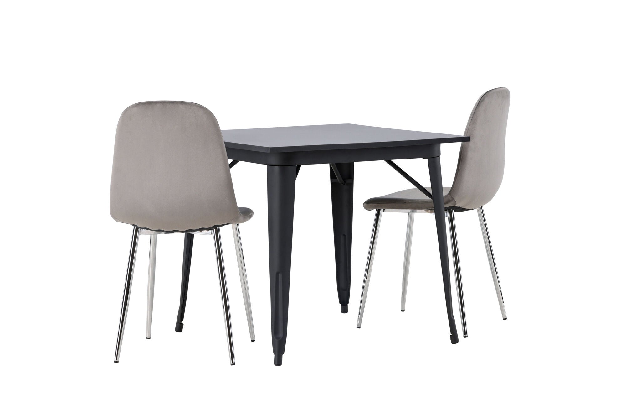 Venture Home Tempe spisebord - Black / Black MDF +Eva Spisebordsstol - Light grey / Light grey Velvet _2