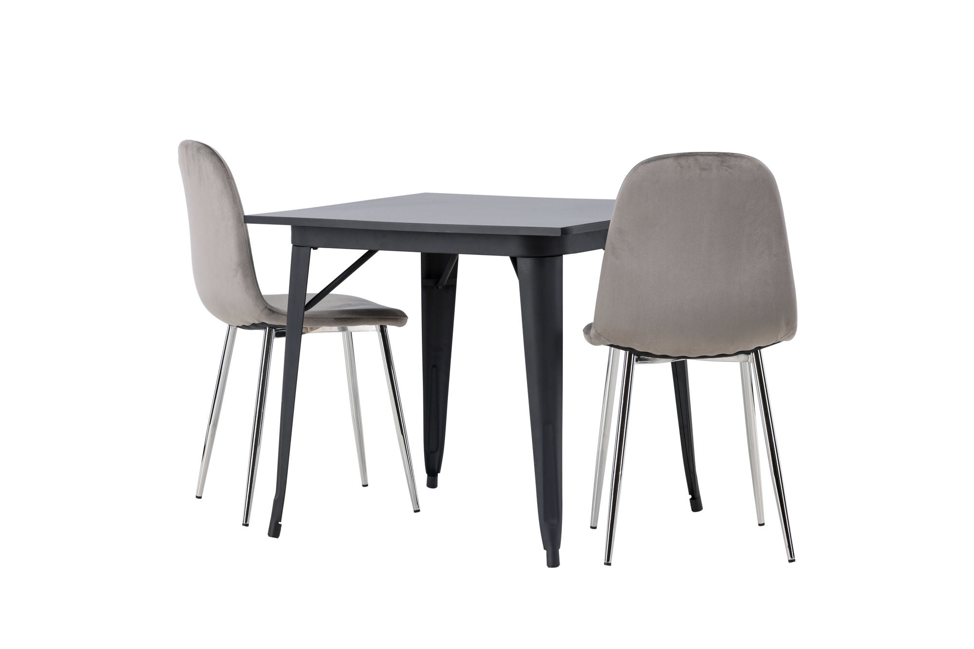 Venture Home Tempe spisebord - Black / Black MDF +Eva Spisebordsstol - Light grey / Light grey Velvet _2