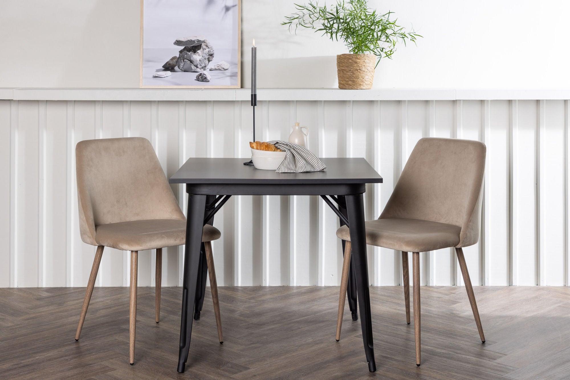 Venture Home Tempe spisebord - Black / Black MDF +Night Spisebordsstol - Dark walnut / Mocca / Brown Fabric _2