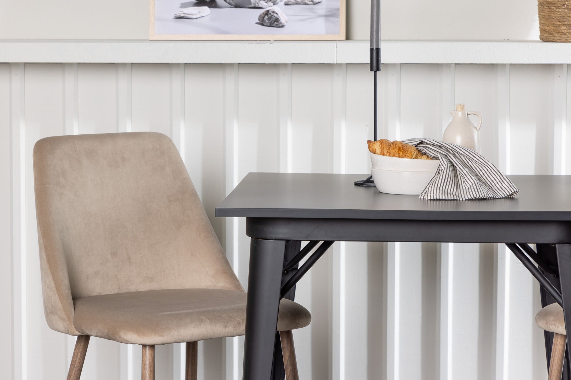 Venture Home Tempe spisebord - Black / Black MDF +Night Spisebordsstol - Dark walnut / Mocca / Brown Fabric _2