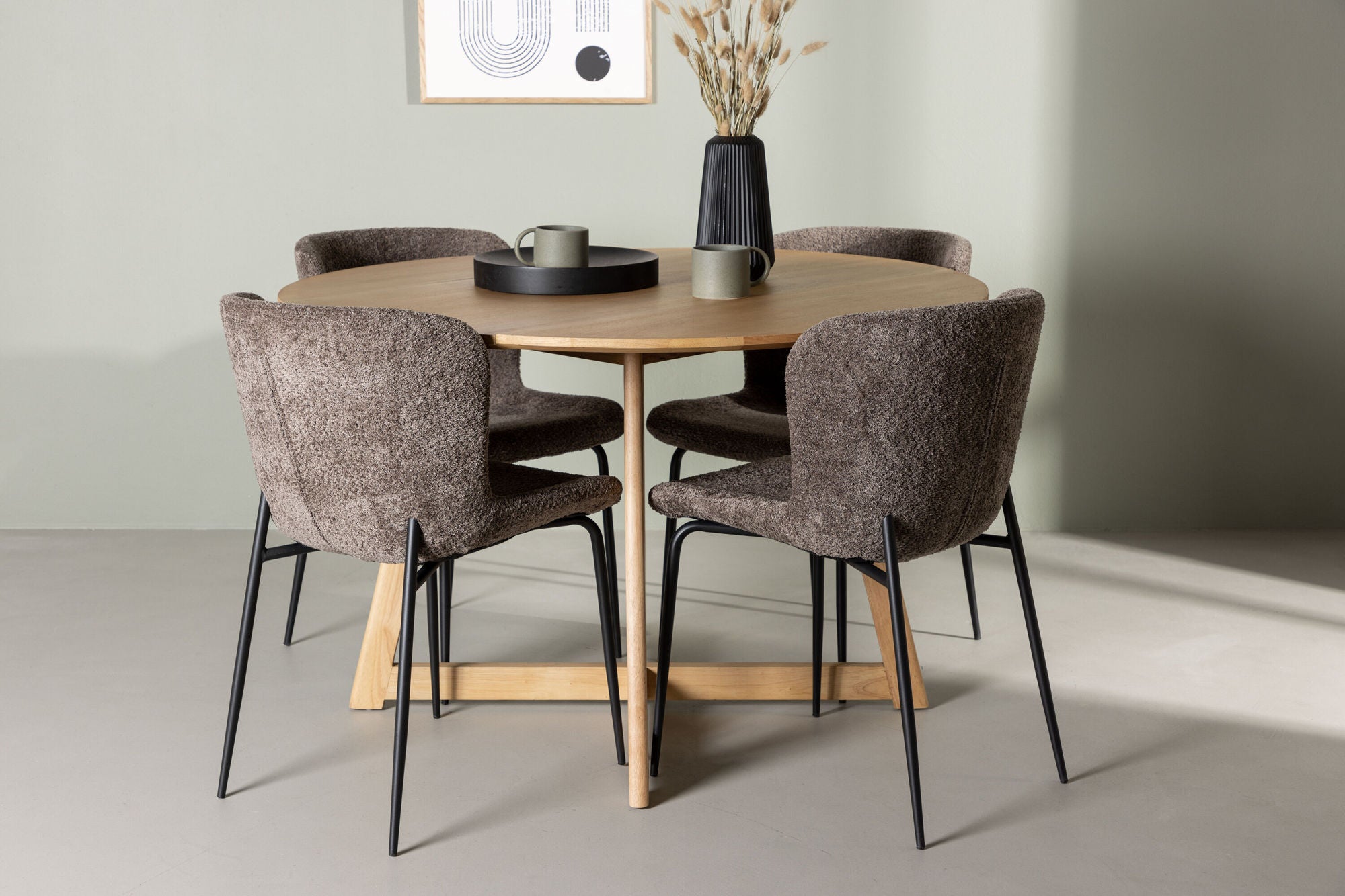Venture Home Yakidon spisebord - Rubberwood / Oaklook MDF +Modesto Spisebordsstol - Grey / Smoked Black Boucle _4
