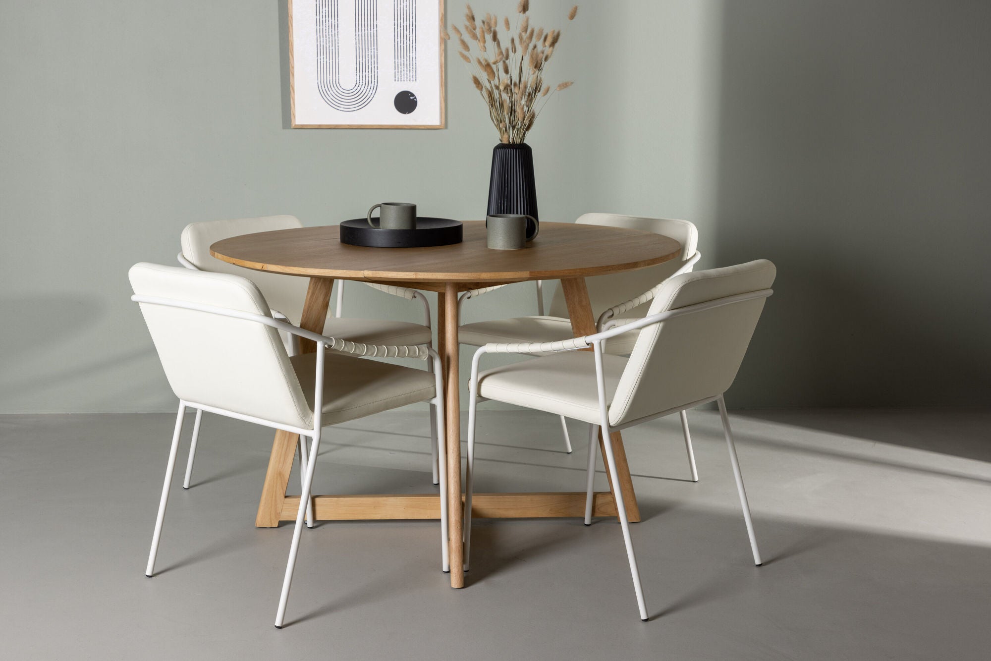 Venture Home Yakidon spisebord - Rubberwood / Oaklook MDF +Tvist Spisebordsstol - Beige / Beige PU _4