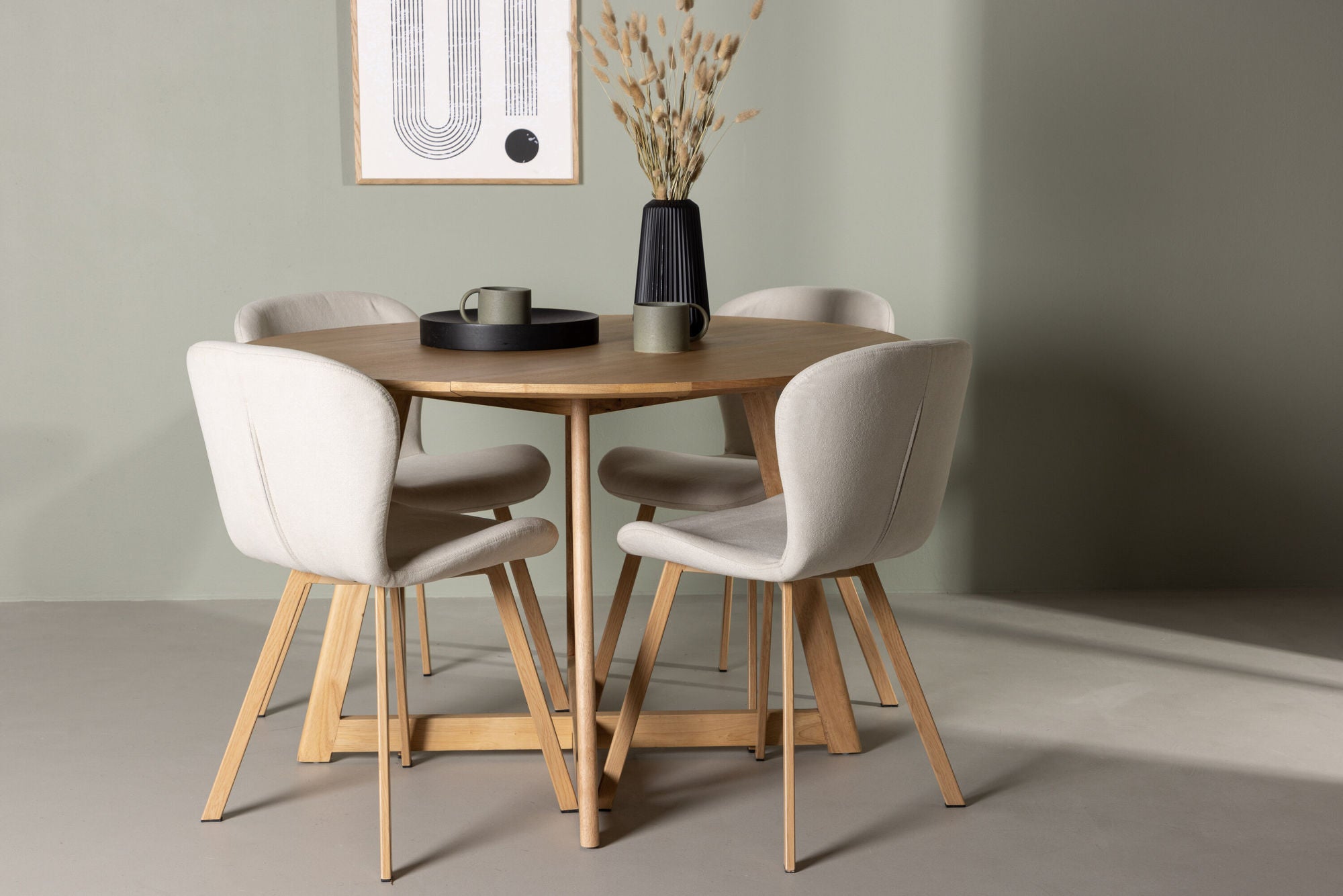 Venture Home Yakidon spisebord - Rubberwood / Oaklook MDF +Lilja Spisebordsstol - Oaklook / Beige Fabric _4