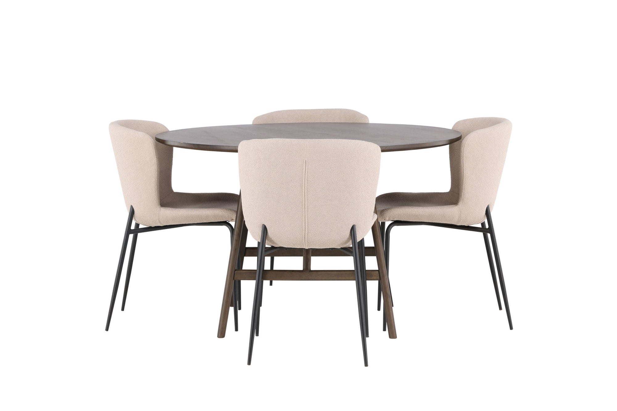 Venture Home Kaseidon spisebord - rund - Rubberwood / Dark Brown MDF +Modesto Spisebordsstol - Beige / Beige Boucle _4