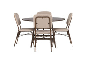 Venture Home Kaseidon spisebord - rund - Rubberwood / Dark Brown MDF +Seda Spisebordsstol - Matte brown / Beige Fabric _4