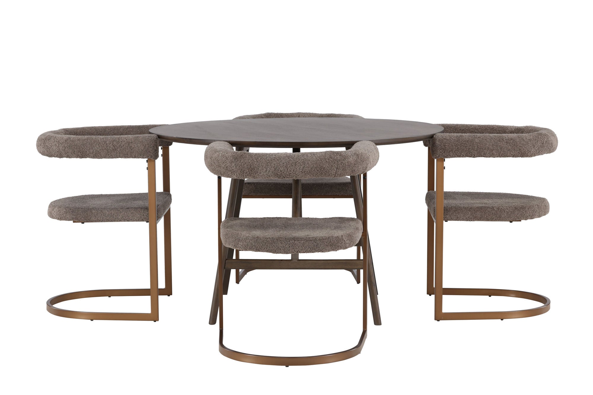 Venture Home Kaseidon spisebord - rund - Rubberwood / Dark Brown MDF +Morning Spisebordsstol - Black / Black Boucle _4