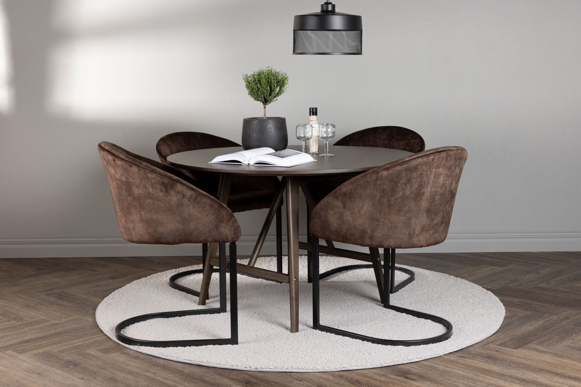 Venture Home Kaseidon spisebord - rund - Rubberwood / Dark Brown MDF +Evening Spisebordsstol - Matte brown / Brown Fabric _4