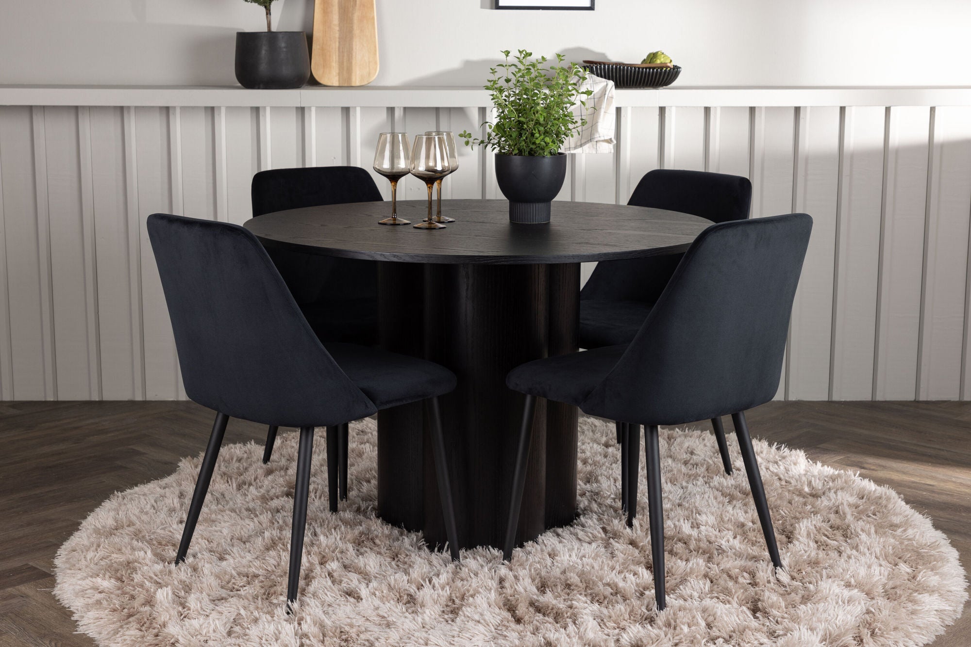Venture Home Olivia spisebord - Black / Black Veneer +Night Spisebordsstol - Black / Black Velvet _4