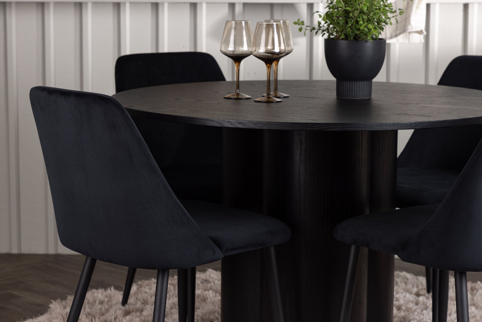 Venture Home Olivia spisebord - Black / Black Veneer +Night Spisebordsstol - Black / Black Velvet _4