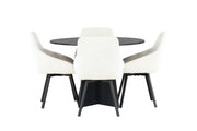 Venture Home Bootcut rund spisebord - Black / Black Fanéer +Rosie Spisebordsstol - Black / Beige Fabric _4