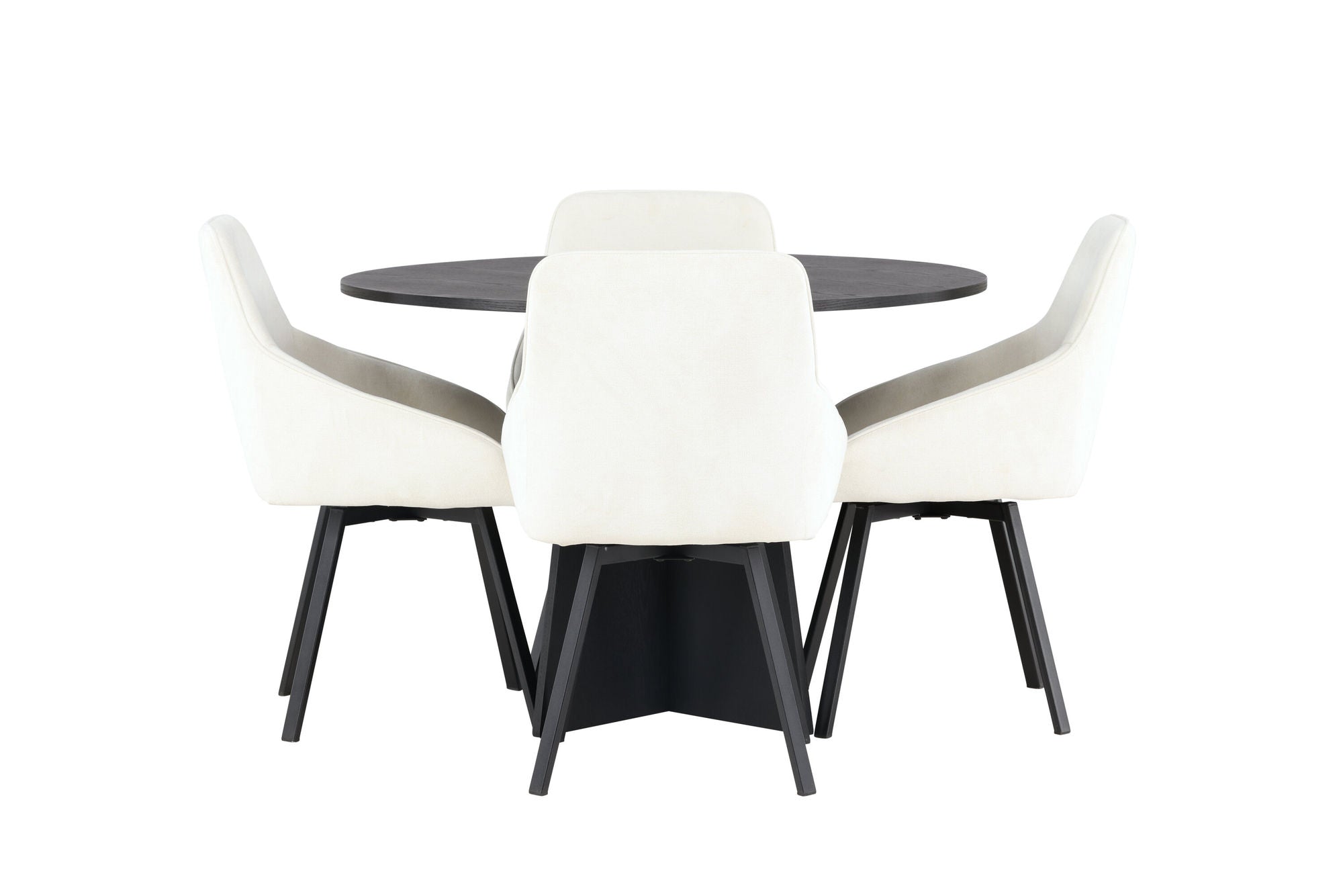Venture Home Bootcut rund spisebord - Black / Black Fanéer +Rosie Spisebordsstol - Black / Beige Fabric _4