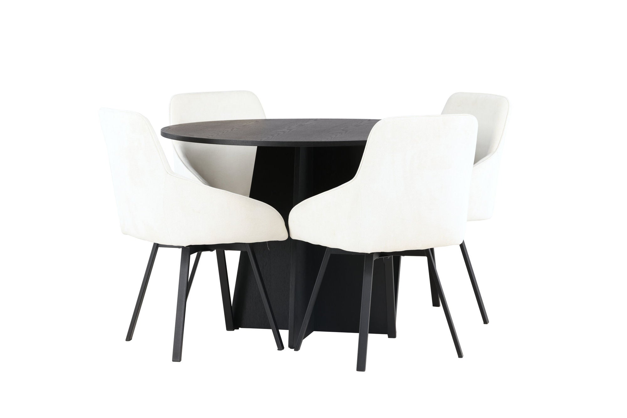 Venture Home Bootcut rund spisebord - Black / Black Fanéer +Rosie Spisebordsstol - Black / Beige Fabric _4