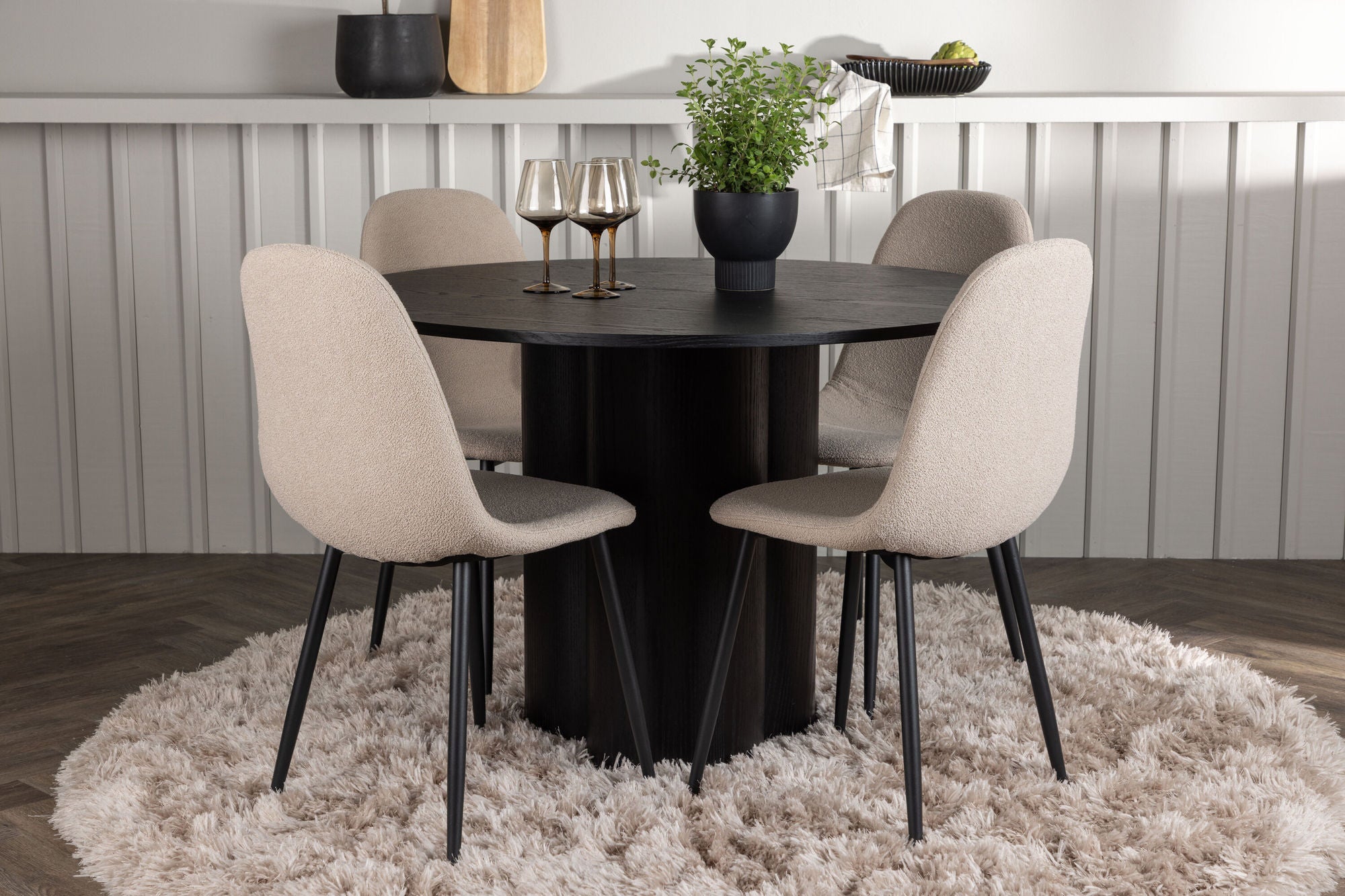 Venture Home Olivia spisebord - Black / Black Veneer +Polar Spisebordsstol - Black / Beige Boucle _4