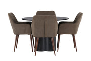 Venture Home Olivia spisebord - Black / Black Veneer +Tomorrow Spisebordsstol - Dark walnut / Dark grey/Brown Fabric _4
