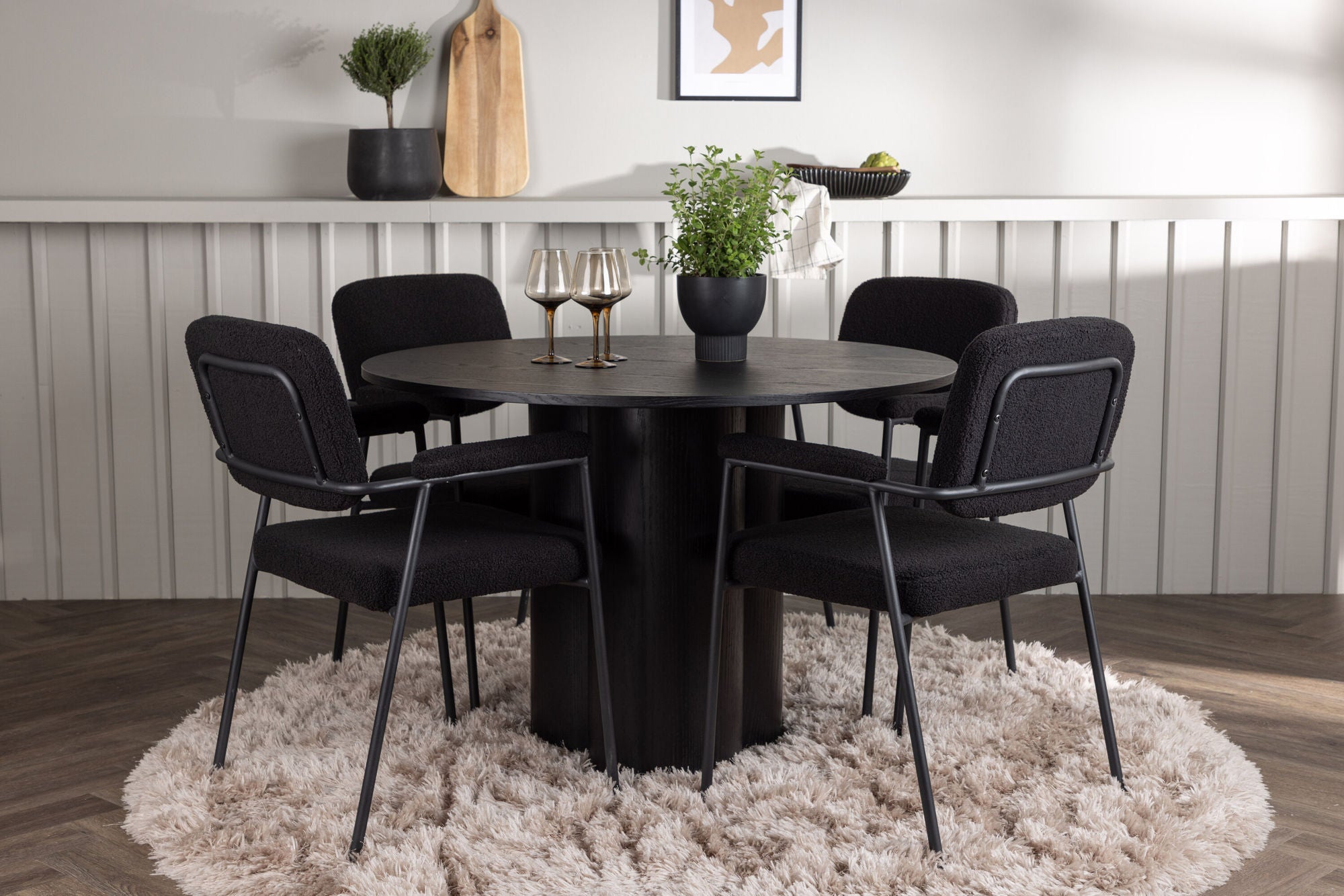 Venture Home Olivia spisebord - Black / Black Veneer +Yesterday Spisebordsstol - Black / Black Boucle _4